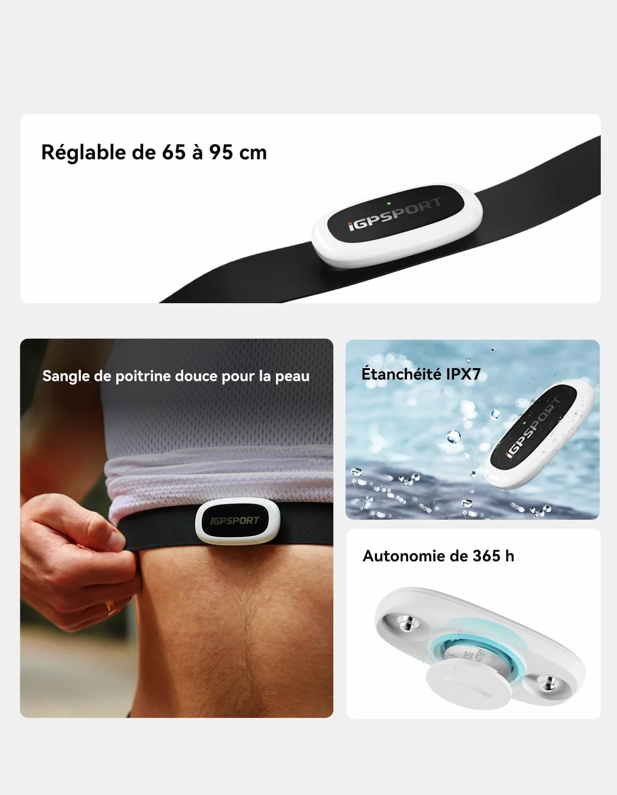 iGPSPORT HR50 Frecuencia Cardíaca Pulsómetro, Bluetooth ANT+, Duración de la Batería de 1 Año, Sensor HRM Impermeable IPX7, Ciclismo, Correr, Yoga