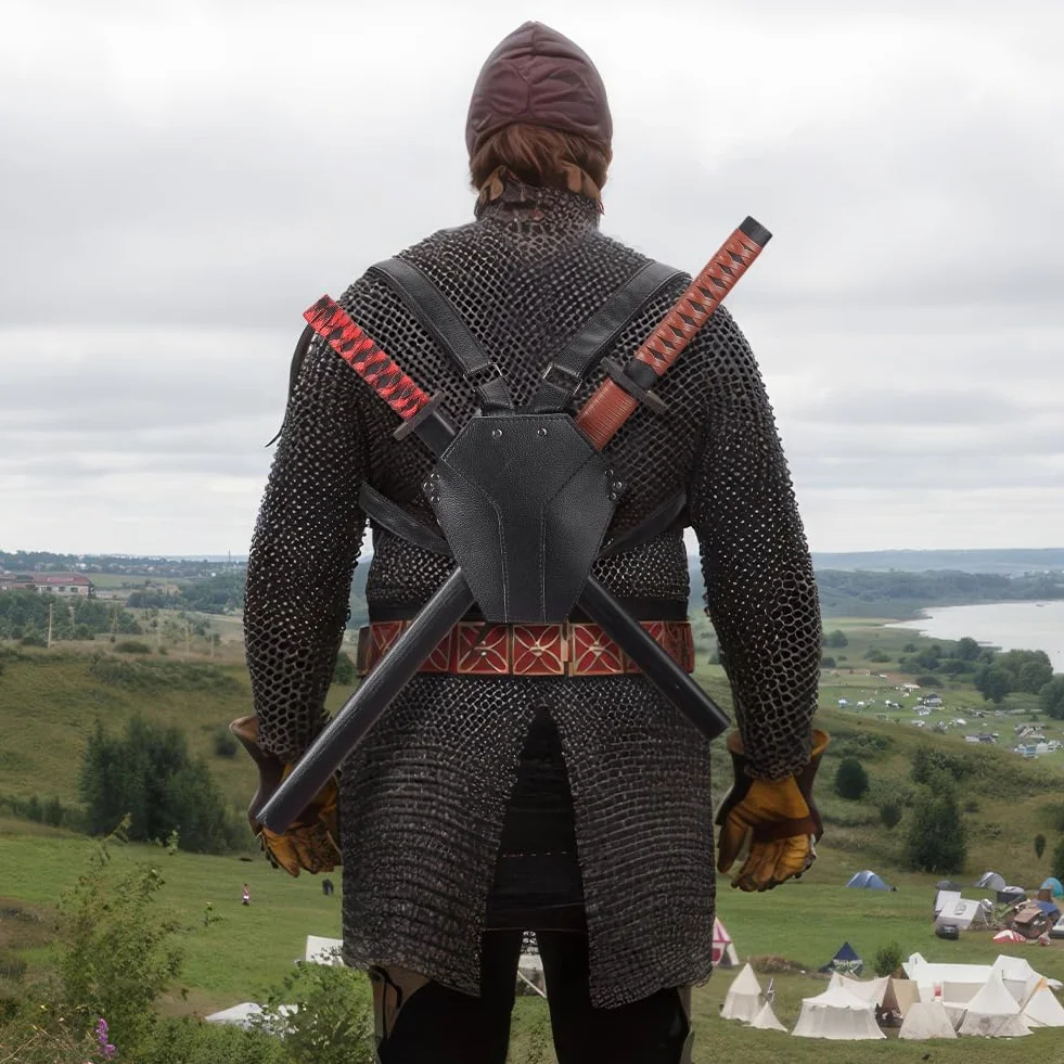 NBEADS Soporte Espalda Espada Negra Cinturón Katana Medieval Cosplay Anime Ninja