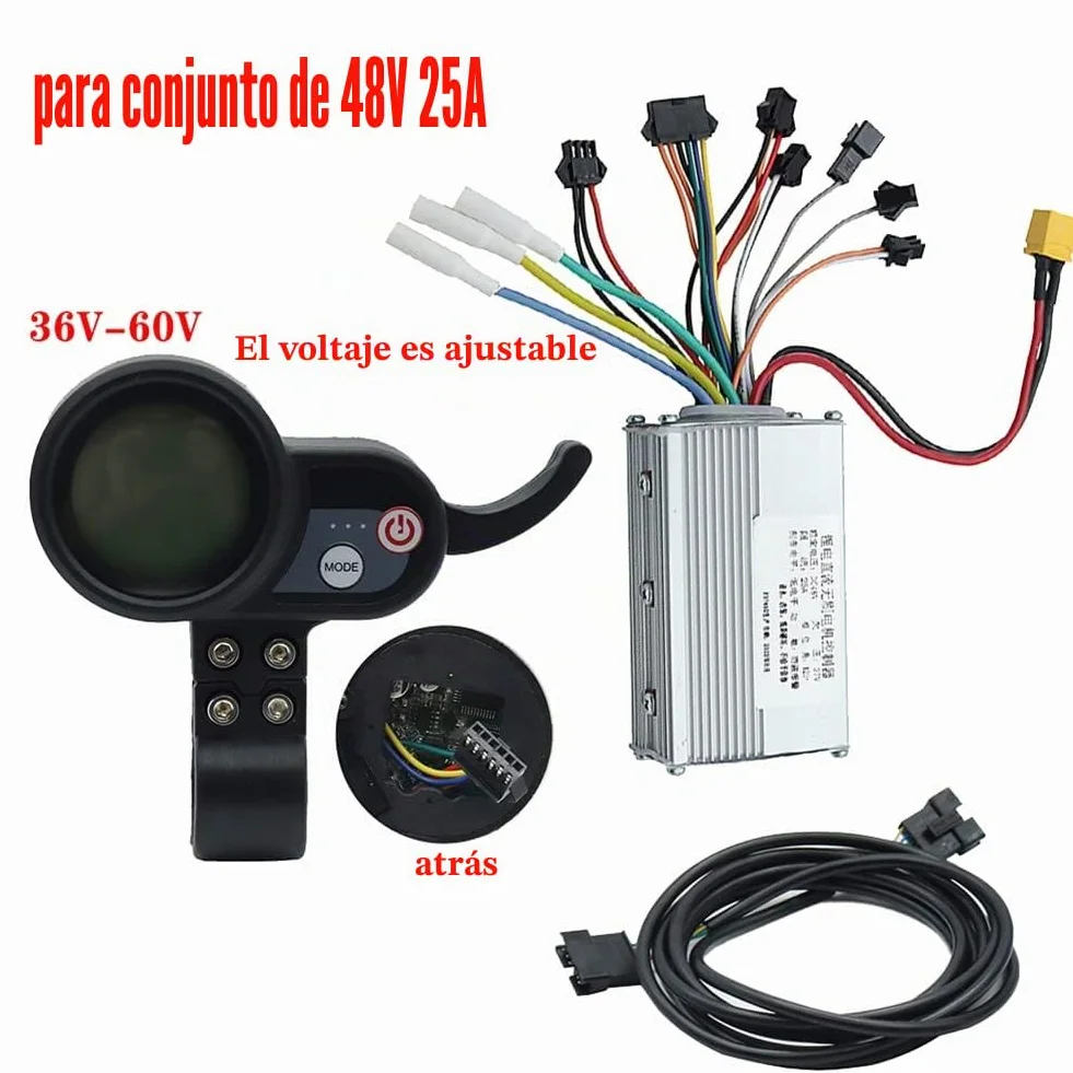 JP Controlador Motor Sin Escobillas 48V 25A + Kit Medidor Tablero 36-60V para Patinete Eléctrico