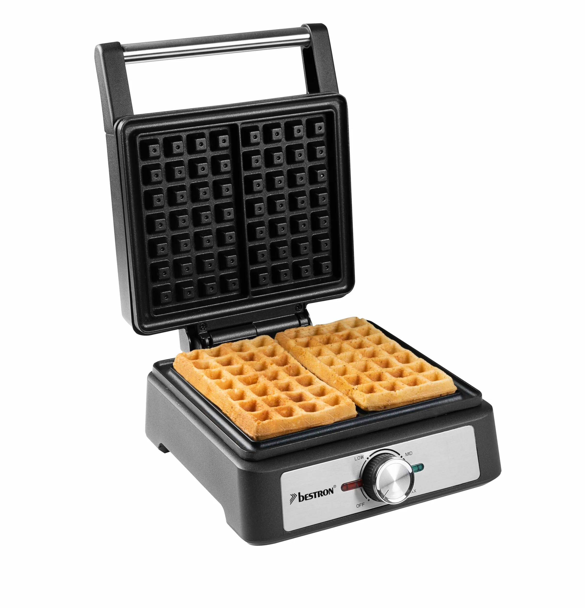 Bestron Gaffles belgas, gofrera de Bruselas para dos gofres gruesos, con revestimiento antiadherente y mango Cool Touch, Black Label Collection, Color: negro mate