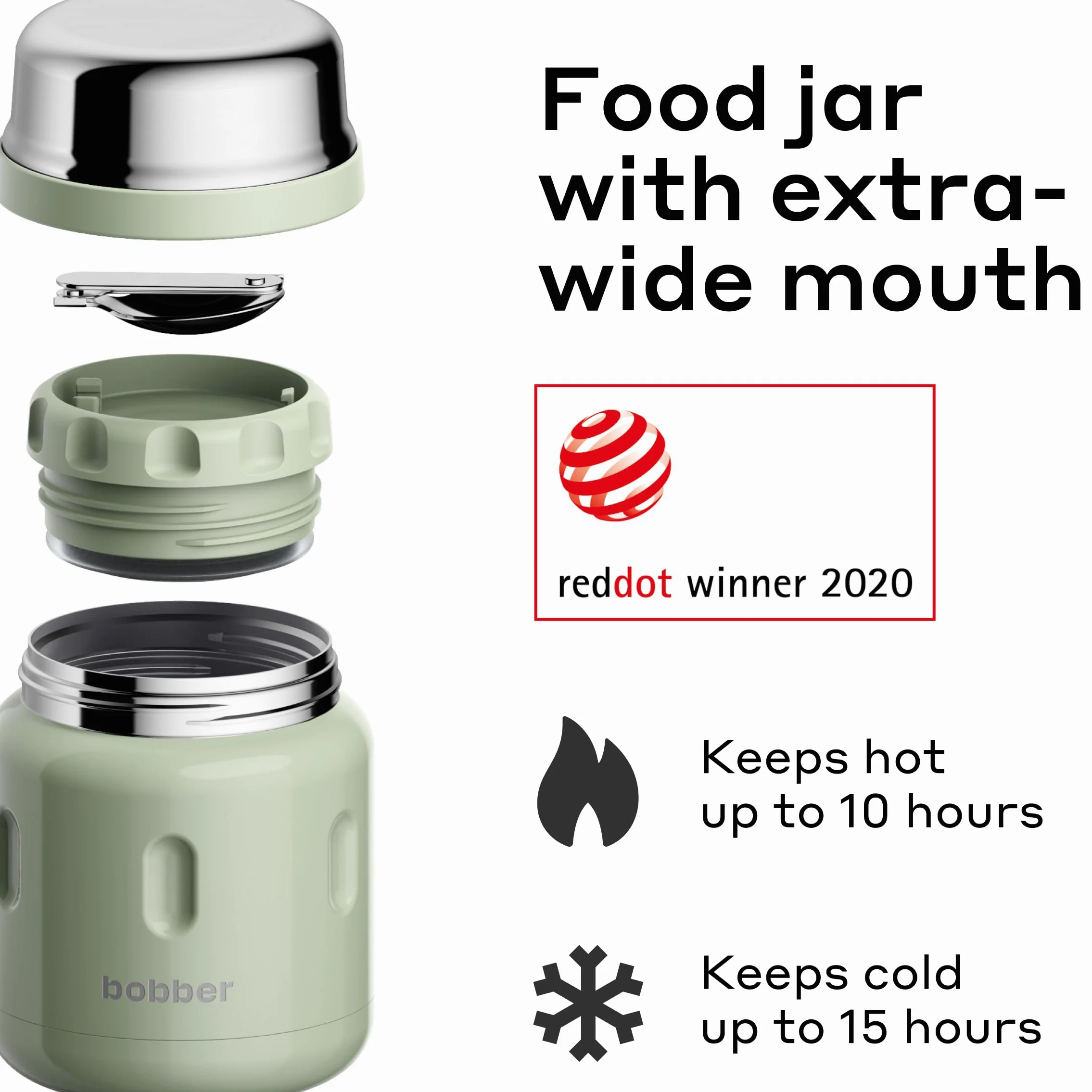 BOBBER Termo aislado de acero inoxidable de 16 onzas para alimentos calientes, recipiente de sopa de boca extra ancha con cuchara y cuenco, mantiene el arroz y la pasta calientes durante 10 horas y