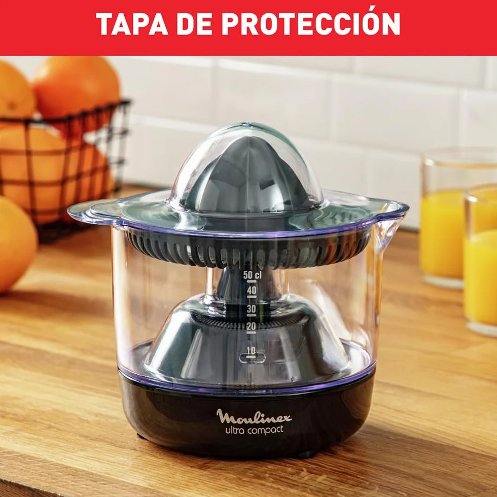Moulinex Exprimidor Compacto de 25 W con Jarra Transparente Desmontable de 0,45 L, Cono de Doble Sentido, Apto para lavavajillas, De pástico, PC120870