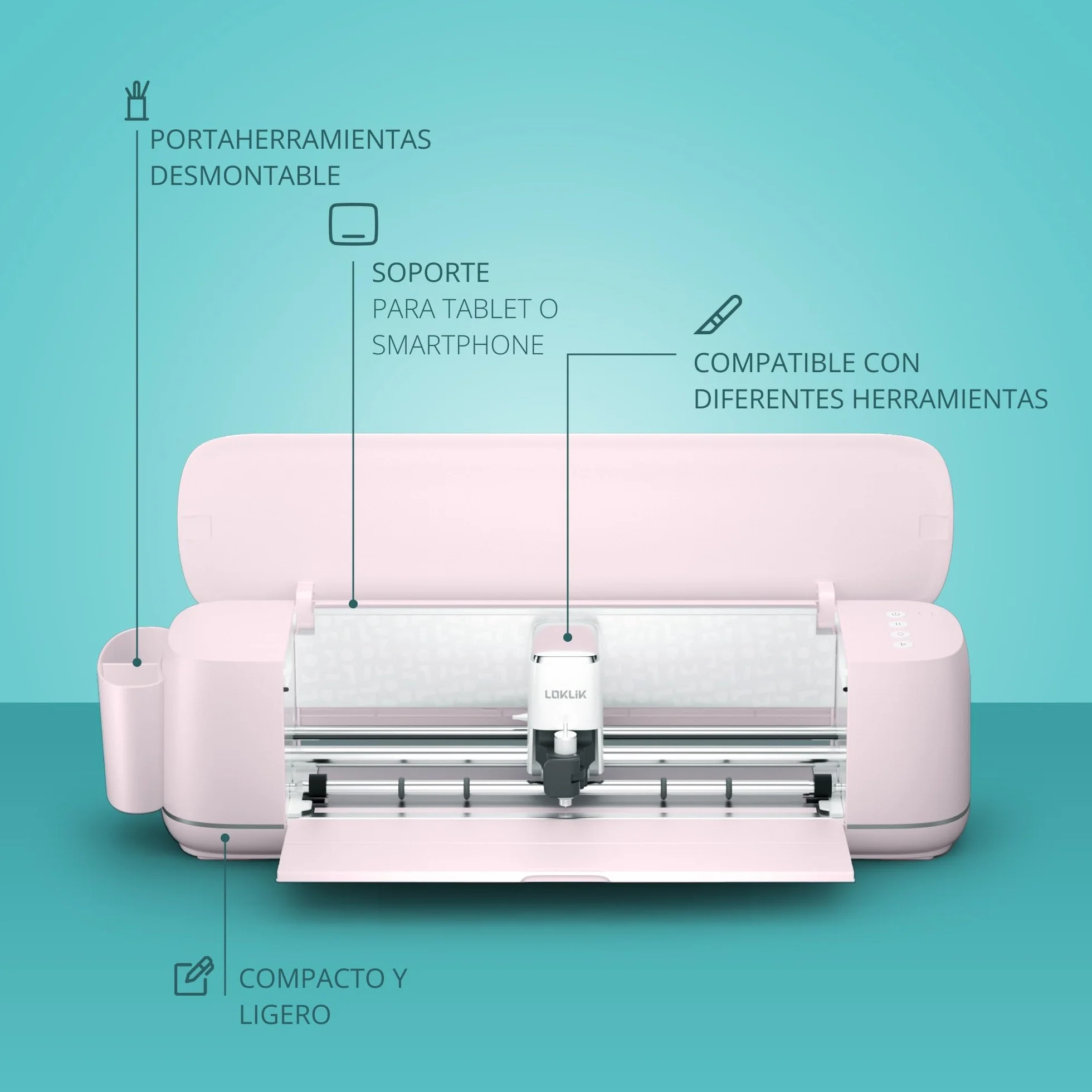 LOKLiK iCraft Máquina Plotter - Máquina de Corte para Personalizar Textiles, Tazas, Bolsas, Pegatinas y Decoración. Funciona con Vinilo, Papel, Cuero, Cartón y Más. (Rosa)