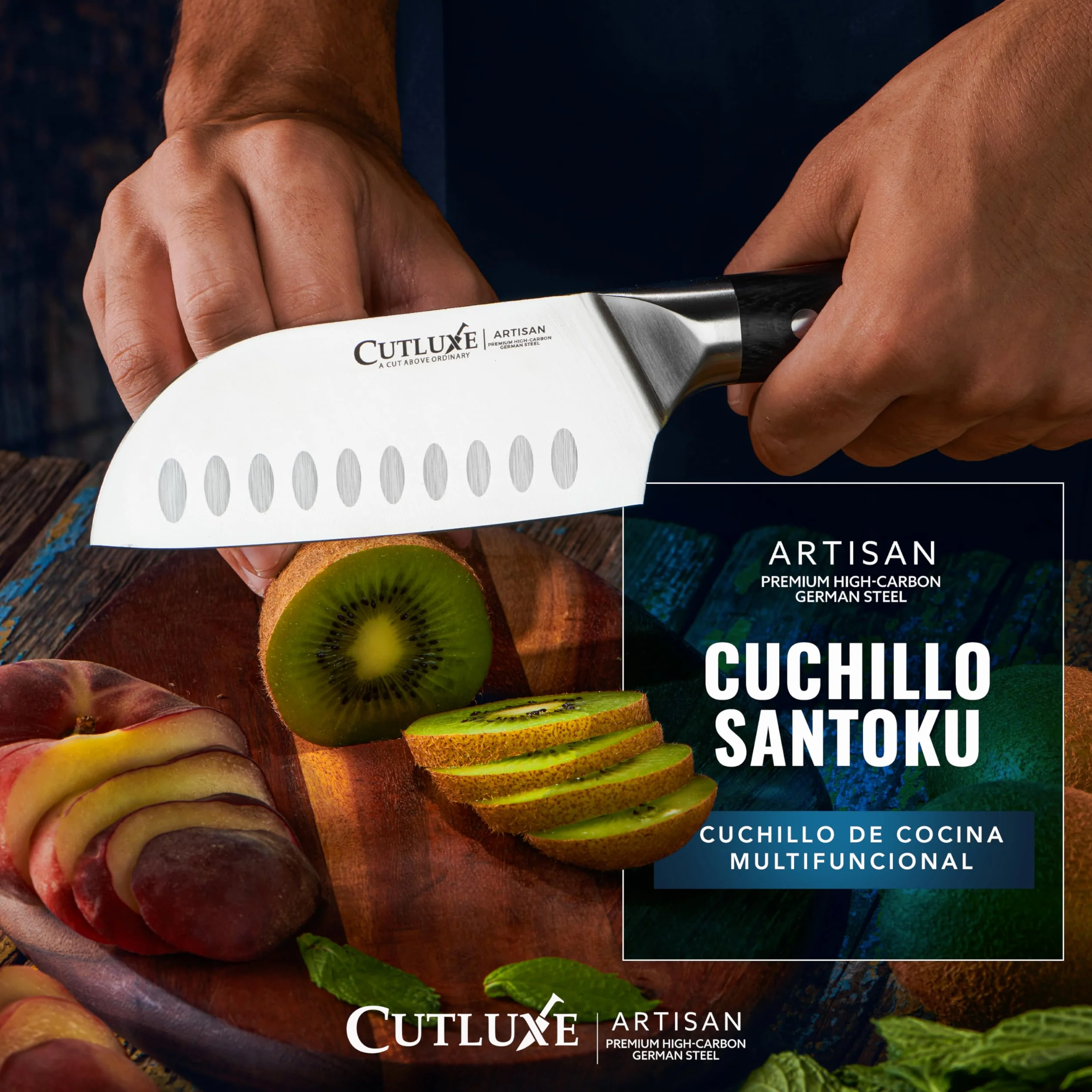 Cutluxe Cuchillo Santoku – 13 cm Cuchillo Cocina Profesional Multipropósito – Acero alemán forjado de alto carbono – Filo afilado como navaja – Mango ergonómico – Serie Artesanal