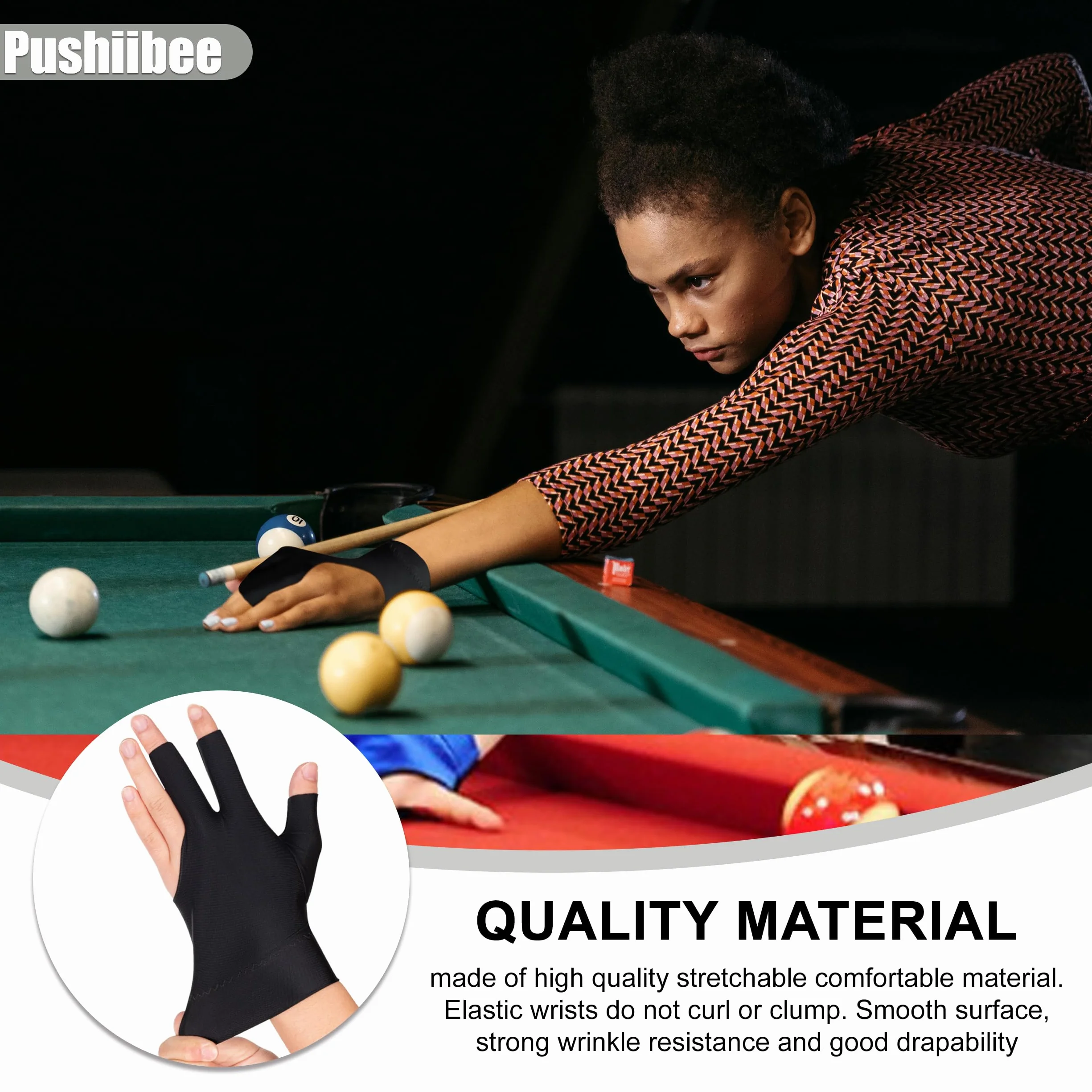 Guante de Billar, 3 Piezas Guantes de Snooker para Mano Izquierda, Guantes de Billar de 3 Dedos Pool Cue Antideslizantes Guantes de Taco para Hombre y Mujer