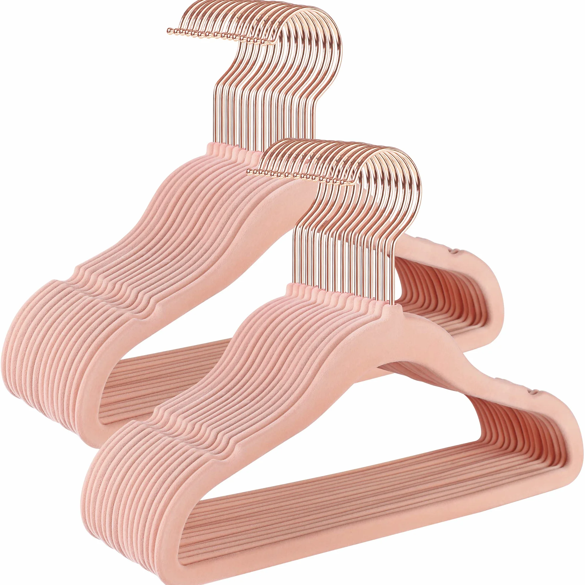 SONGMICS Juego de 30 Perchas para niños con Ganchos giratorios 360°, Terciopelo Antideslizantes, Rosa Pastel CRF027P30