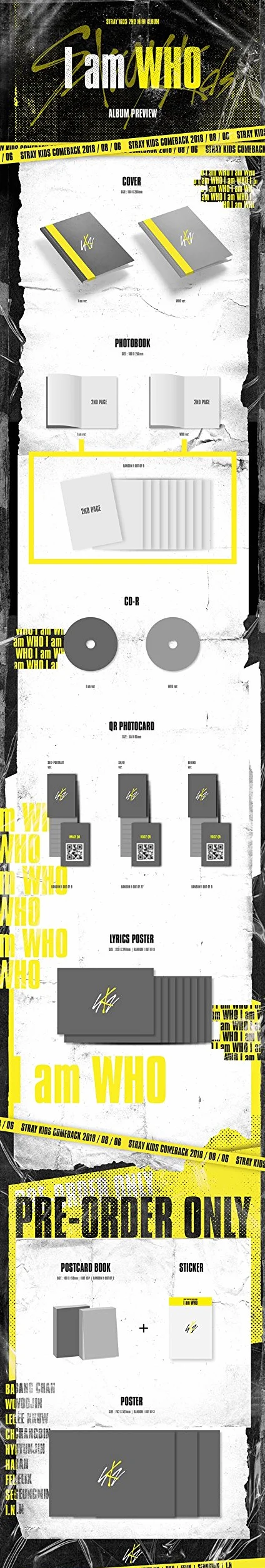 STRAY KIDS - [I Am Who 2nd Mini Album 2 Ver Set CD+Poster(on)+PhotoBook+PhotoCard+Pre-Order K-Pop Sealed