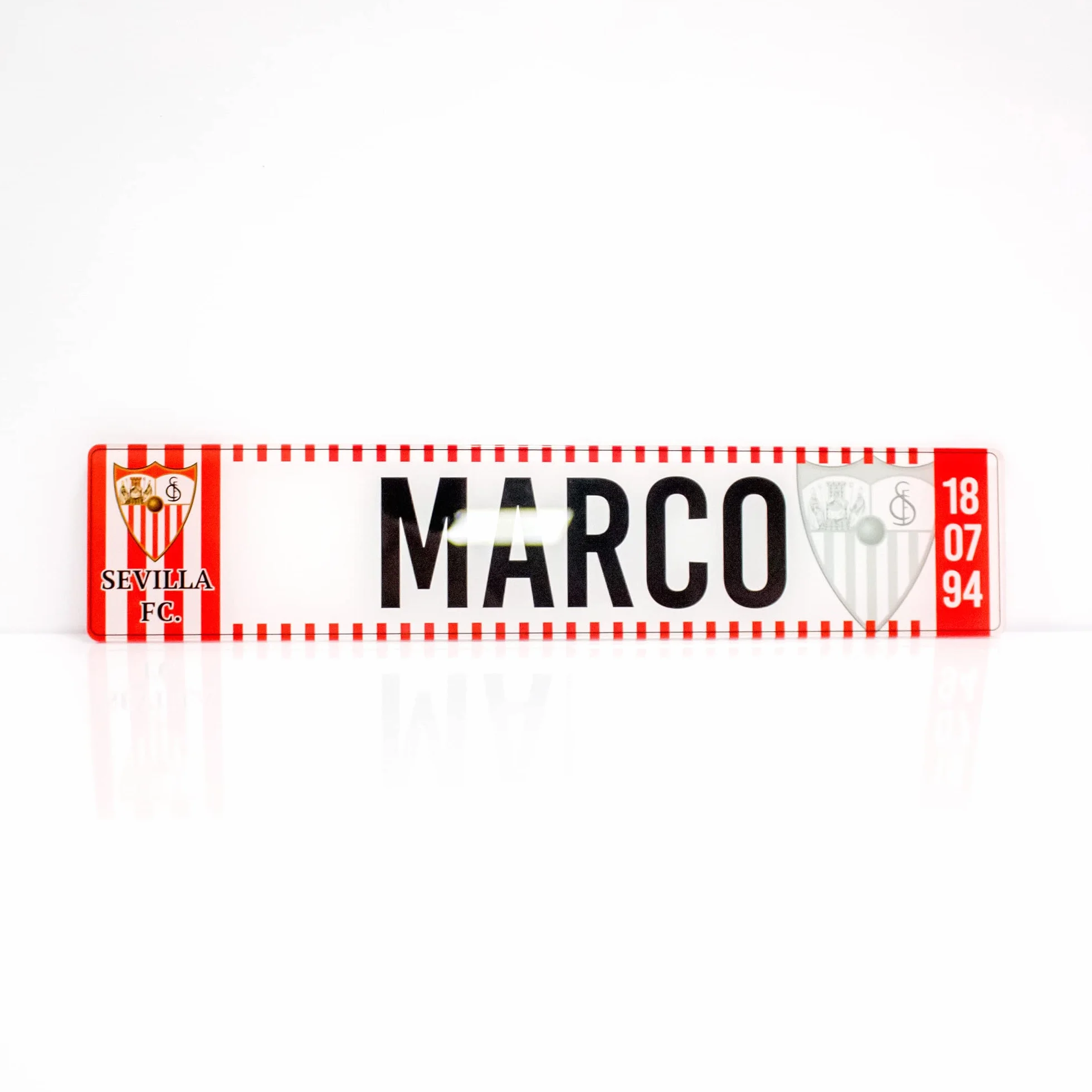 Matricula Metacrilato Personalizada 38cm x 8cm Sevilla FC Equipo de Futbol Placa Impresion Directa