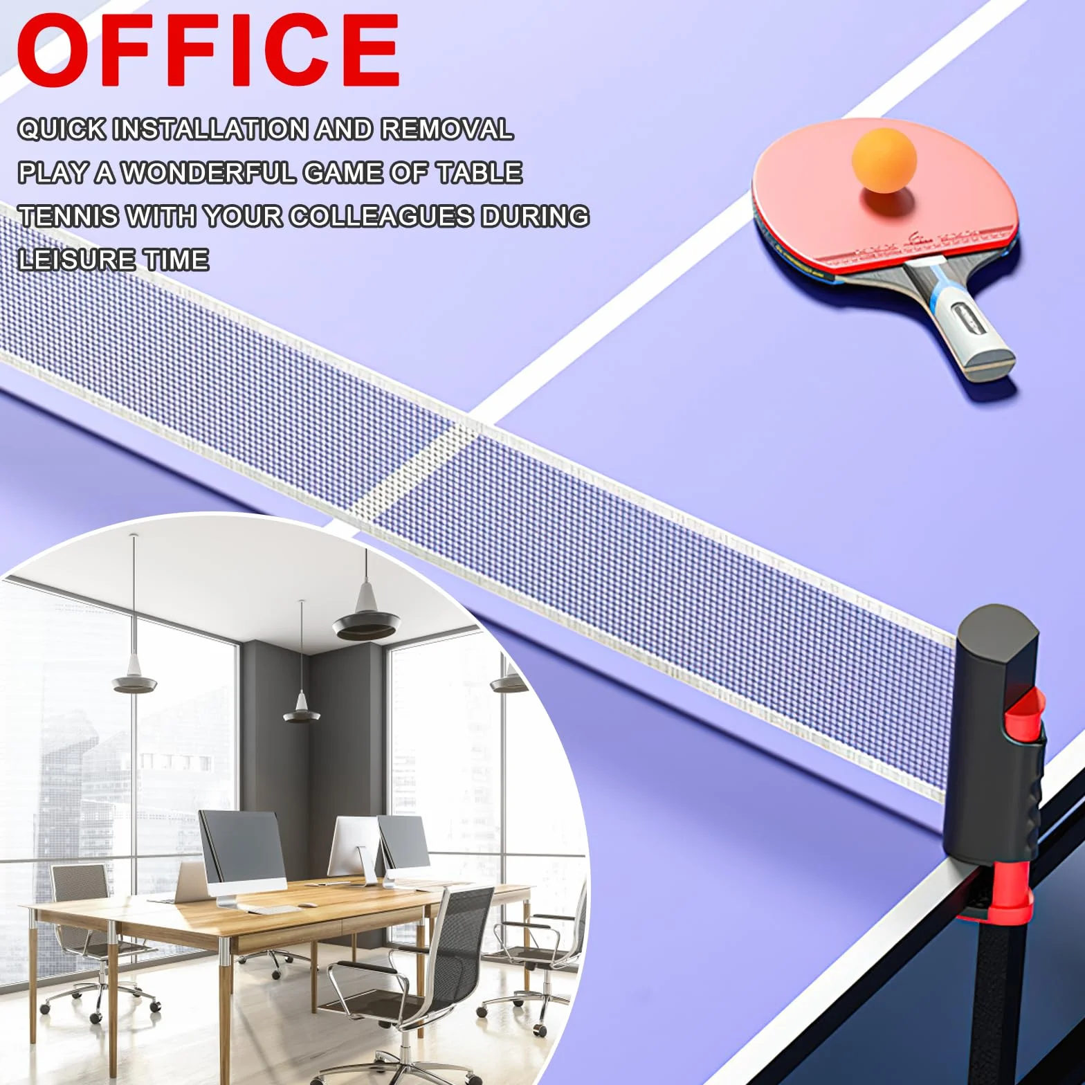 Red de ping pong extensible portátil 165 cm con 5 pelotas
