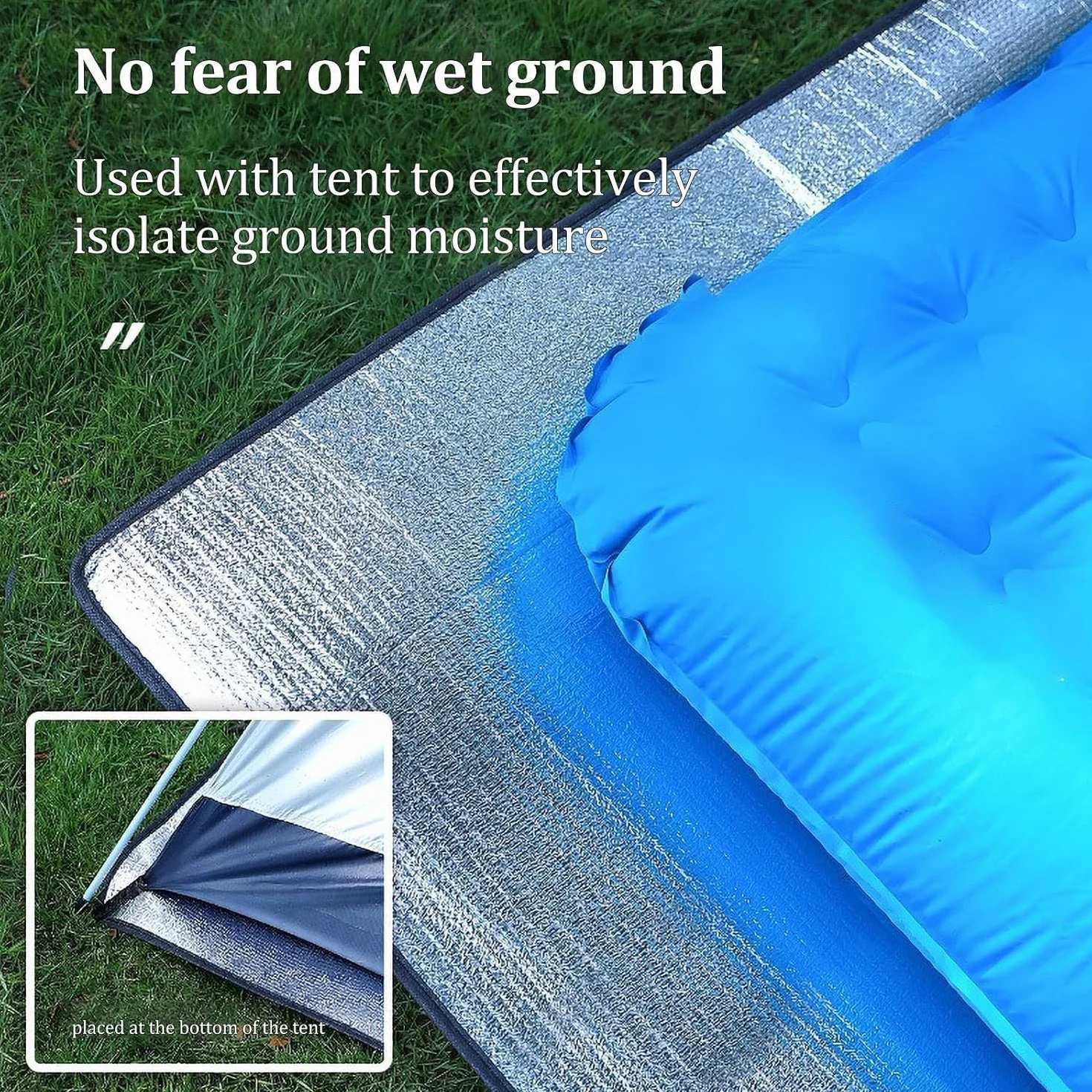 Alfombrilla de camping aislada 200x200 cm, almohadilla de dormir de papel de aluminio, impermeable térmica para senderismo
