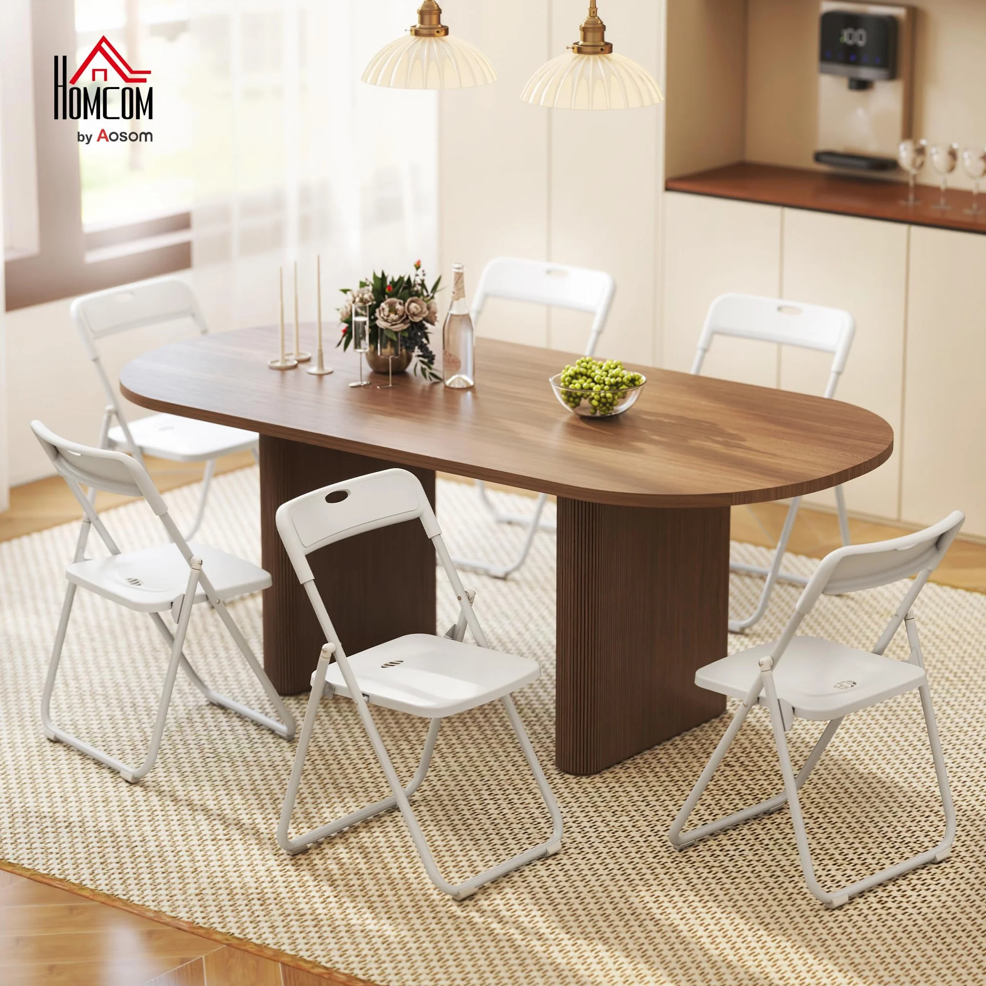 HOMCOM Juego de 6 Sillas Plegables de Plástico, Estructura de Acero, Sillas de Comedor con Respaldo Curvo, Asiento Cóncavo, para Espacios Pequeños, Salón, Oficina, Cocina, Blanco