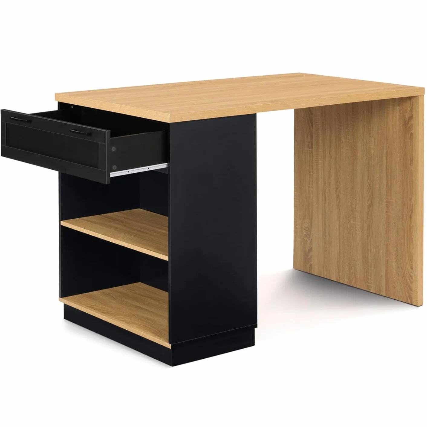 IDMarket – Ilot central para 4 personas VITO 130 cm negro y bandeja de madera
