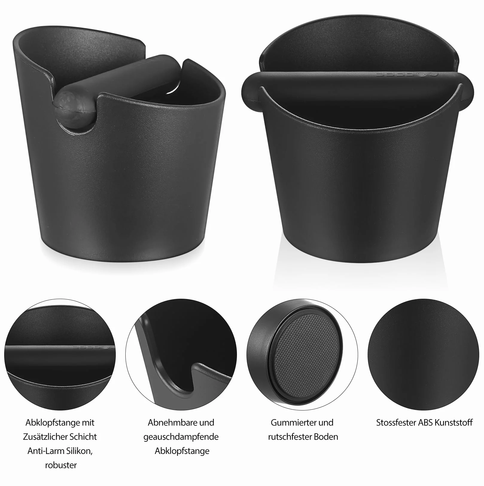 Coffee Knock Box, Cubo Caja para Posos de Cafés, Caja de Posos de Café Deposito con Barra de Golpe Extraíble para Accesorios de Máquina de Café Barista(Negro)
