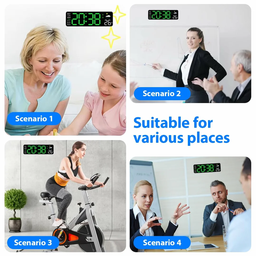 Reloj Digital de Pared,Reloj Digital Grande de 12» con Mando a Distancia,Reloj de Pared Multifuncional Puede probar el pronóstico del Tiempo para la Humedad,para la Sala