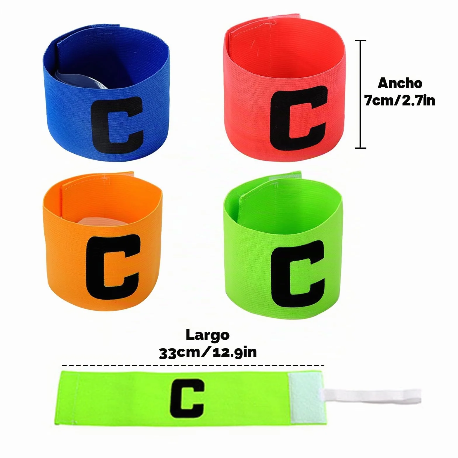 Brazalete de Capitán de Fútbol Multicolor 8 Piezas Ajustable Elástico para Niños Adultos