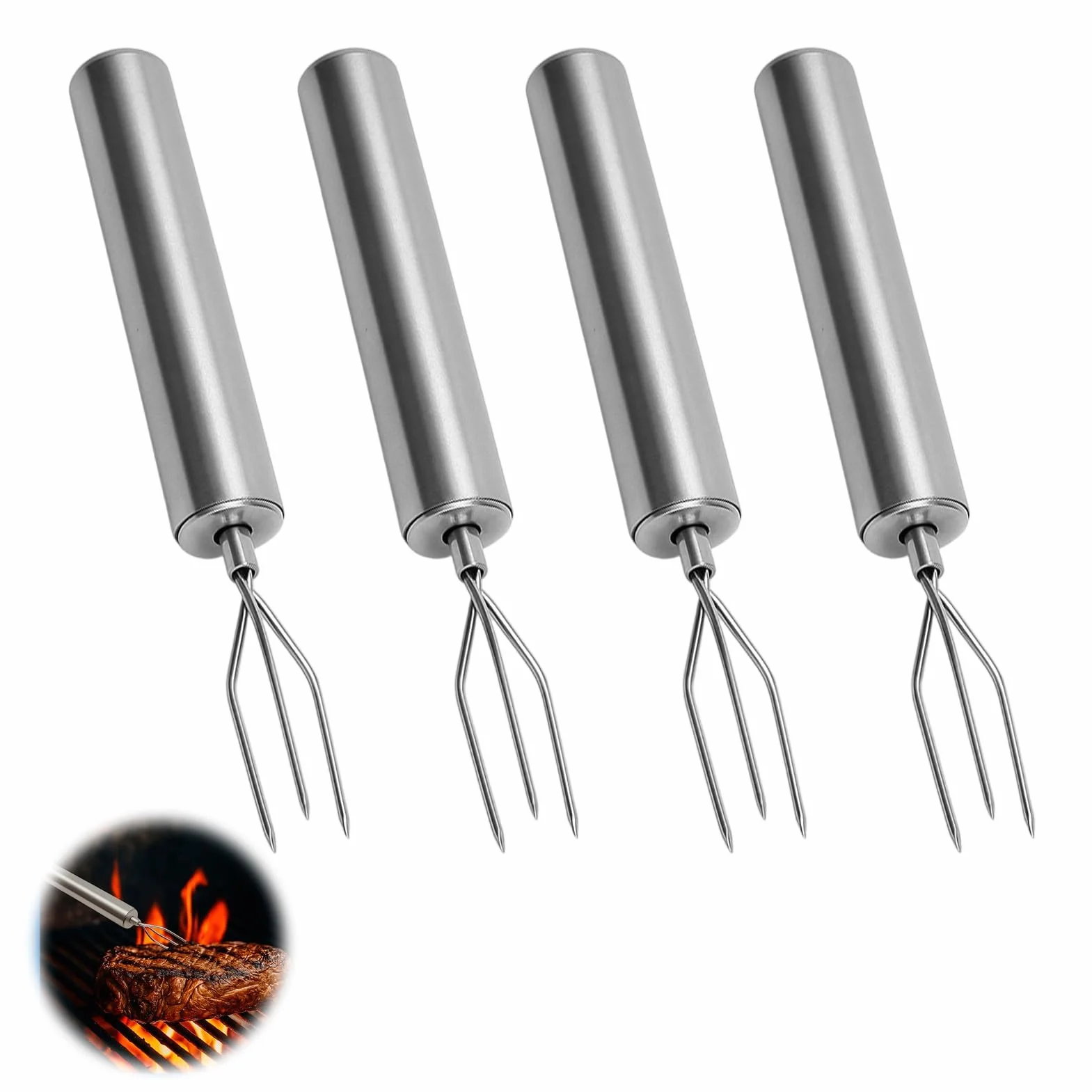 Juego de 4 Tenedores para Papas Asadas de Acero Inoxidable 430 - Pinchos para Maíz Reutilizables, Tenedores para Carne (14.5 cm) - Para Pelar, Parrilla y Camping - Ecológicos y Aptos para Lavavajillas