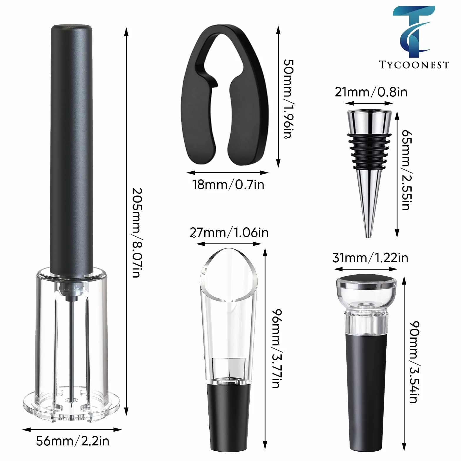 Juego de Sacacorchos de Aire a Presión, Incluye Abrebotellas, Corta Cápsulas, 2 Diferentes Tapones de Botella y Vertedor, Abridor de Vino Profesional, Amantes del Vino Regalo Set