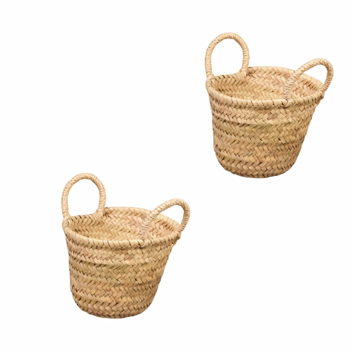 Cesteria Aparici Capazo de Palma Infantil con asa corta de pita Cesto base redonda mimbre fibras naturales 23 x 16 x 12 cm Pack de 2