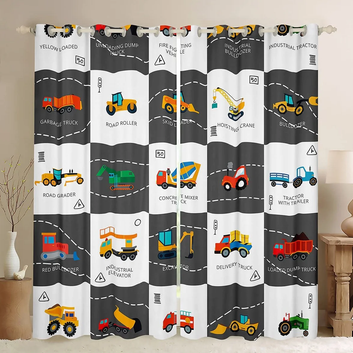 Cortinas de Ventana para Camiones de construcción, Cortina para Dormitorio, Sala de Estar, niños, maquinaria de Dibujos Animados, Cortinas de oscurecimiento de Coches, Cortinas de Excavadora de Venta