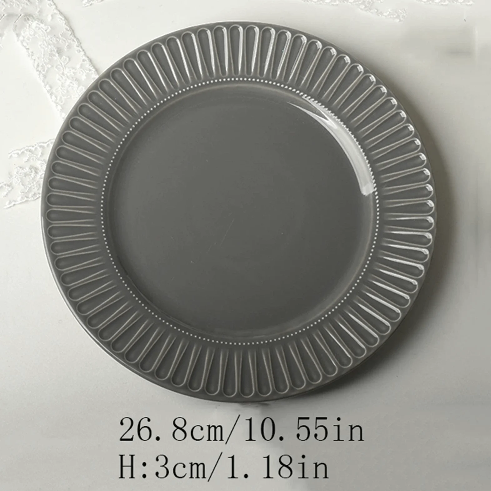 Platos Llanos Plato de Comedor con patrón en Relieve, Plato de Comedor de cerámica for el hogar, Restaurante, cafetería, Plato de Postre, Plato Plano Circular Platos Postre(A)