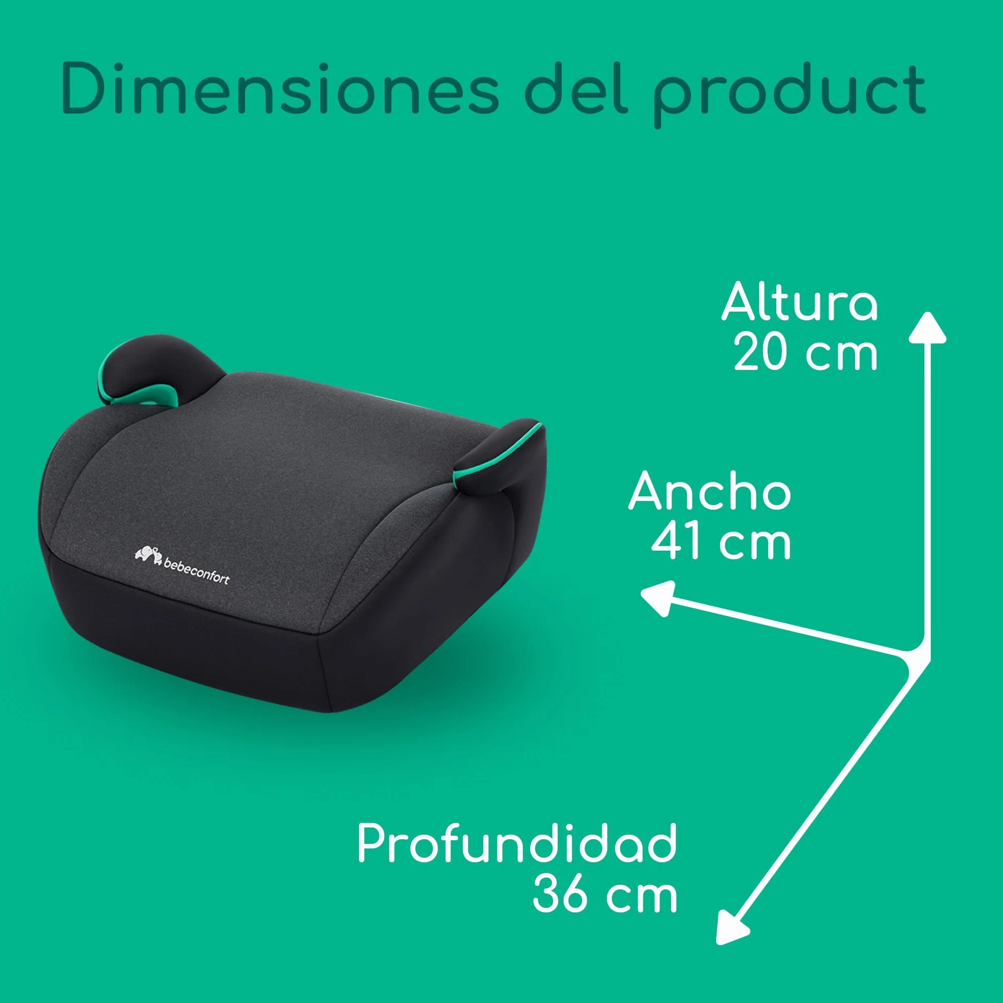 Bebeconfort Manga i-Safe Asiento Elevador Coche 6-12 Años 128-150 cm Silla Coche Compacto Ligero Fácil Instalación Cinturón Acolchado Tinted Black
