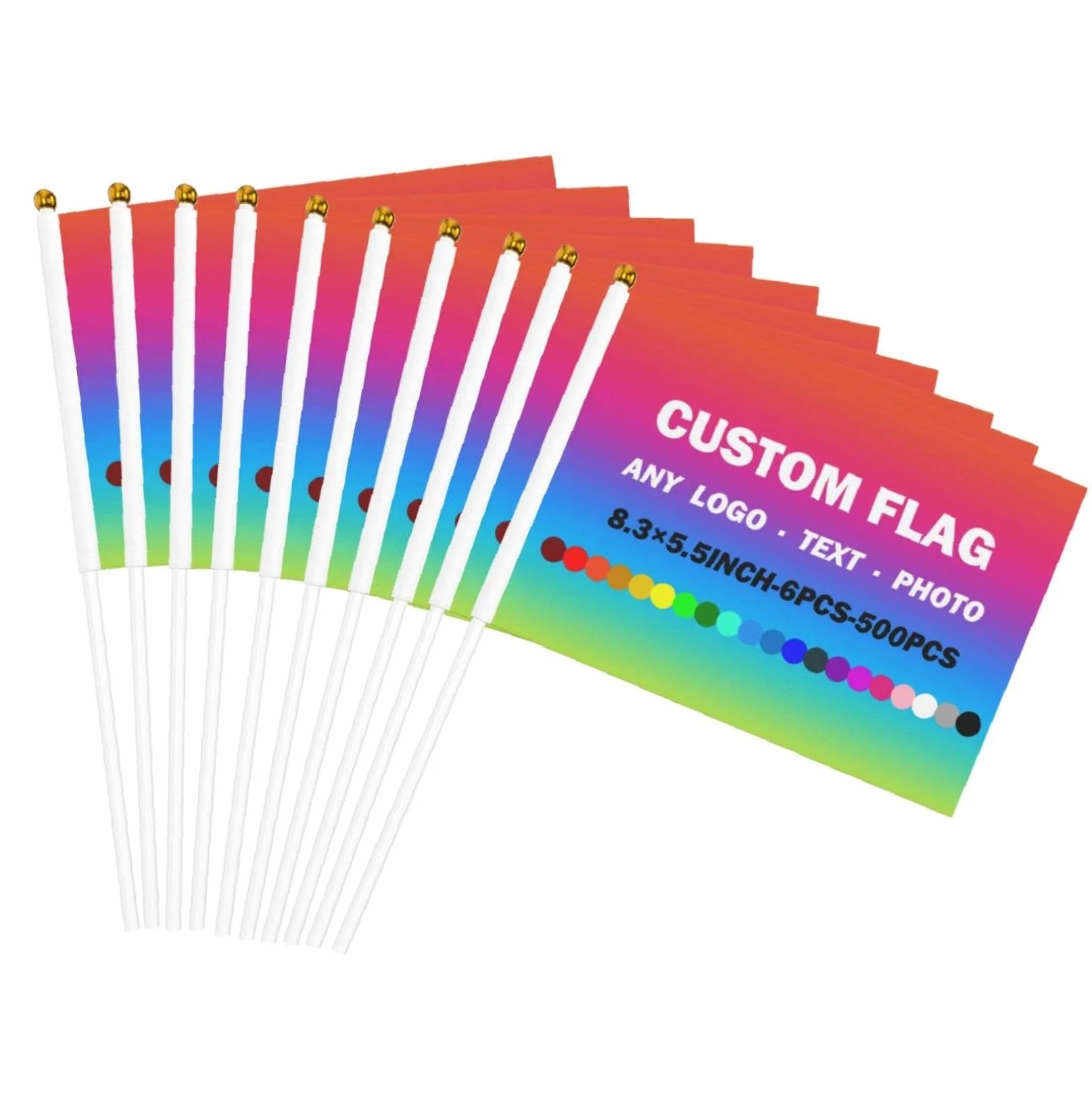 Bandera de Mano Personalizada con Mástil, Minibanderas con Logotipo, Bandera Pequeña para Eventos Deportivos