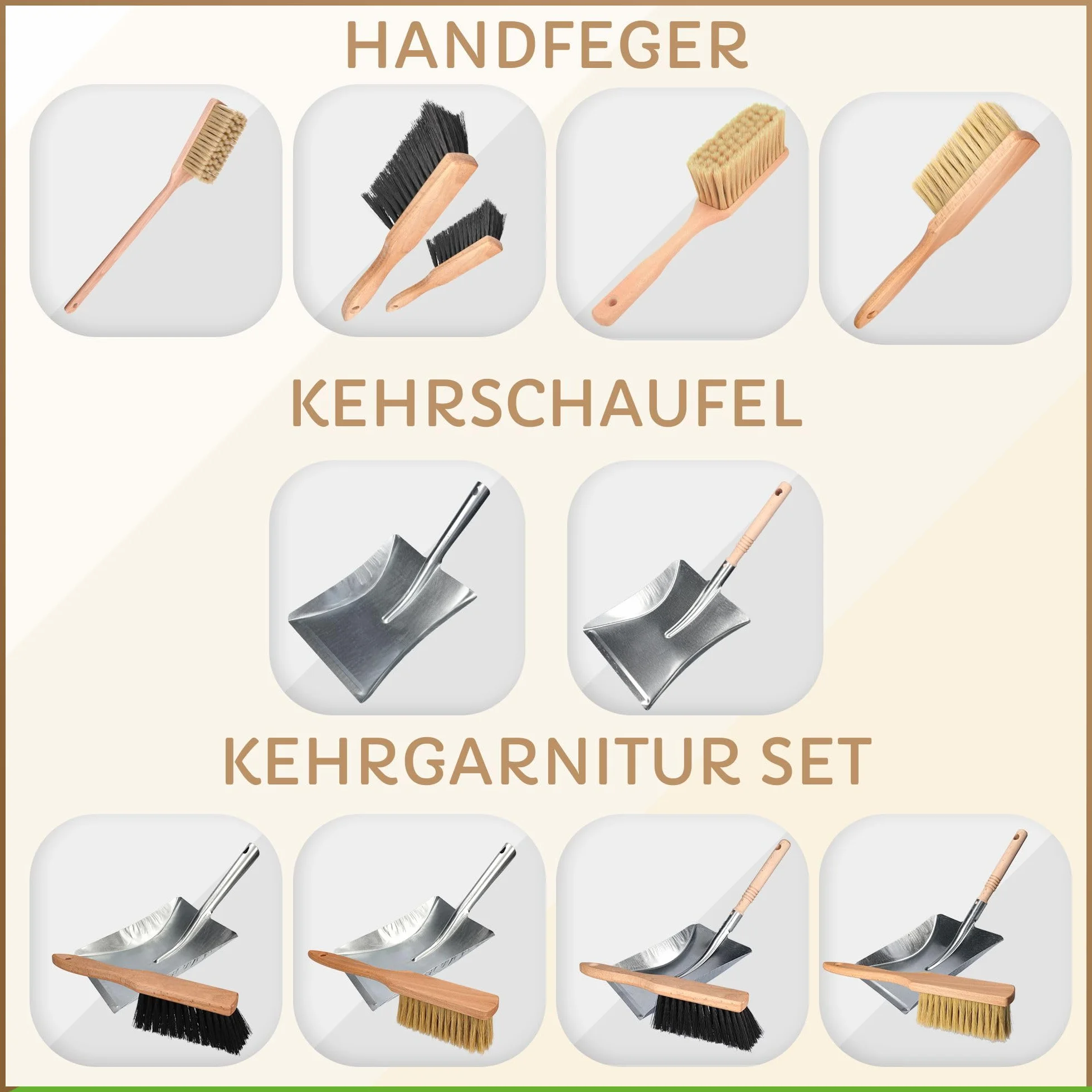 ToolSpace Juego de 2 Piezas Recogedor y Cepillo de Mano Cerdas Sintéticas Madera de Haya Acero Inoxidable