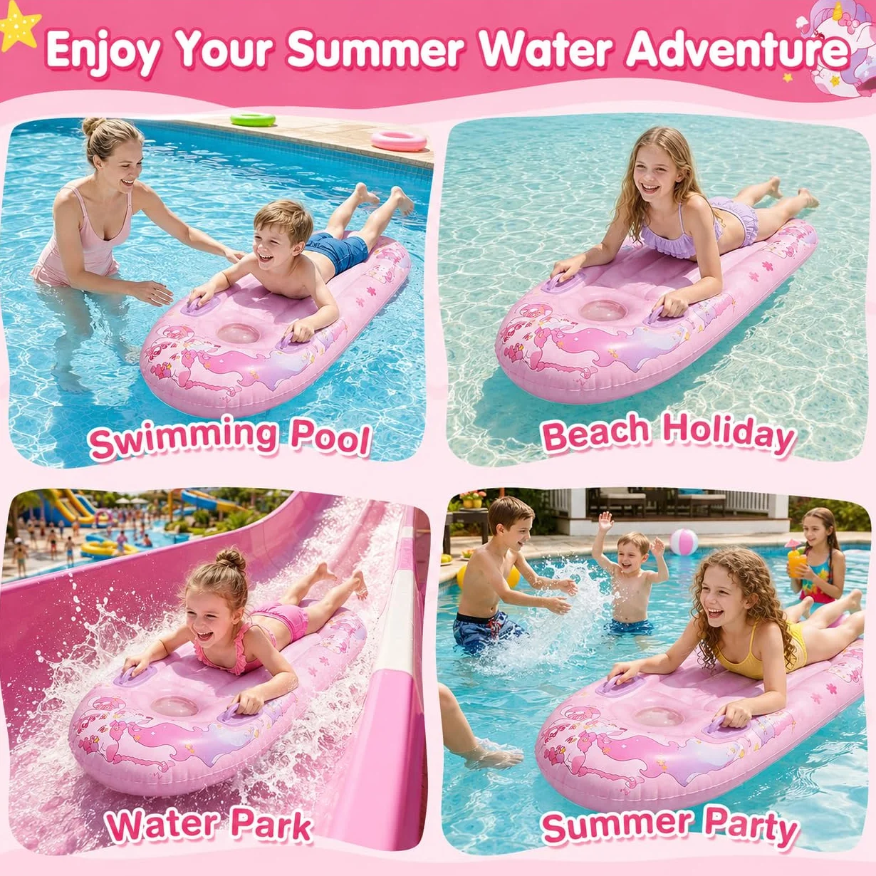 ACTOYS Bodyboard Niños Hinchable con Asas Tabla Surf Juguetes de Agua Playa Piscina