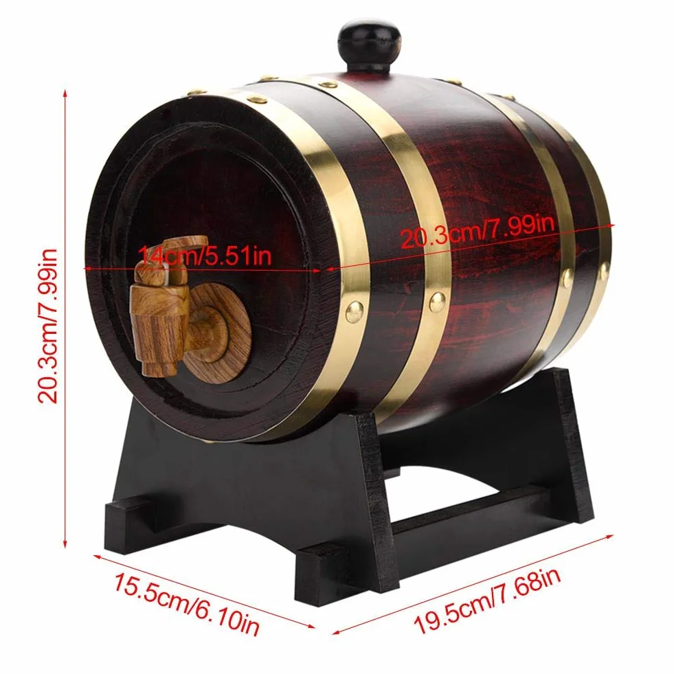 Wakects Barril de Roble de 1,5 Litros, Madera Envejecida Vintage, Dispensador de Vino para Cerveza, Whisky, Ron
