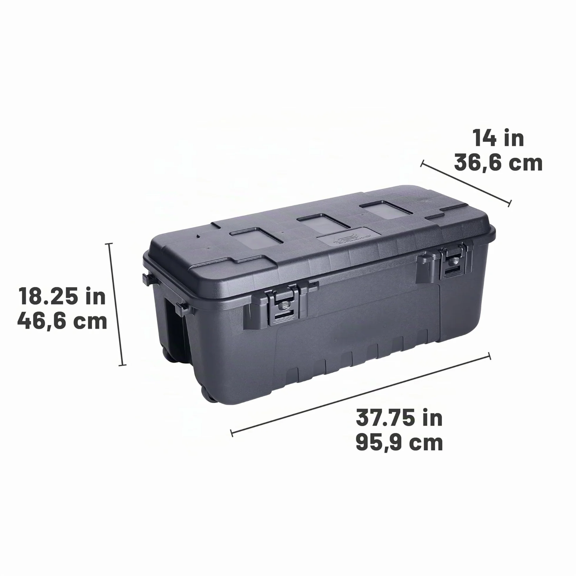 Plano Sportsman's Trunk,Grande 102ltr, Negro, Caja Almacenamiento Grado Militar con Tapa, Resistente, Grande, Camping y Ejército, óptimo para Caza, Paintball, Airsoft o Almacenamiento en Casa