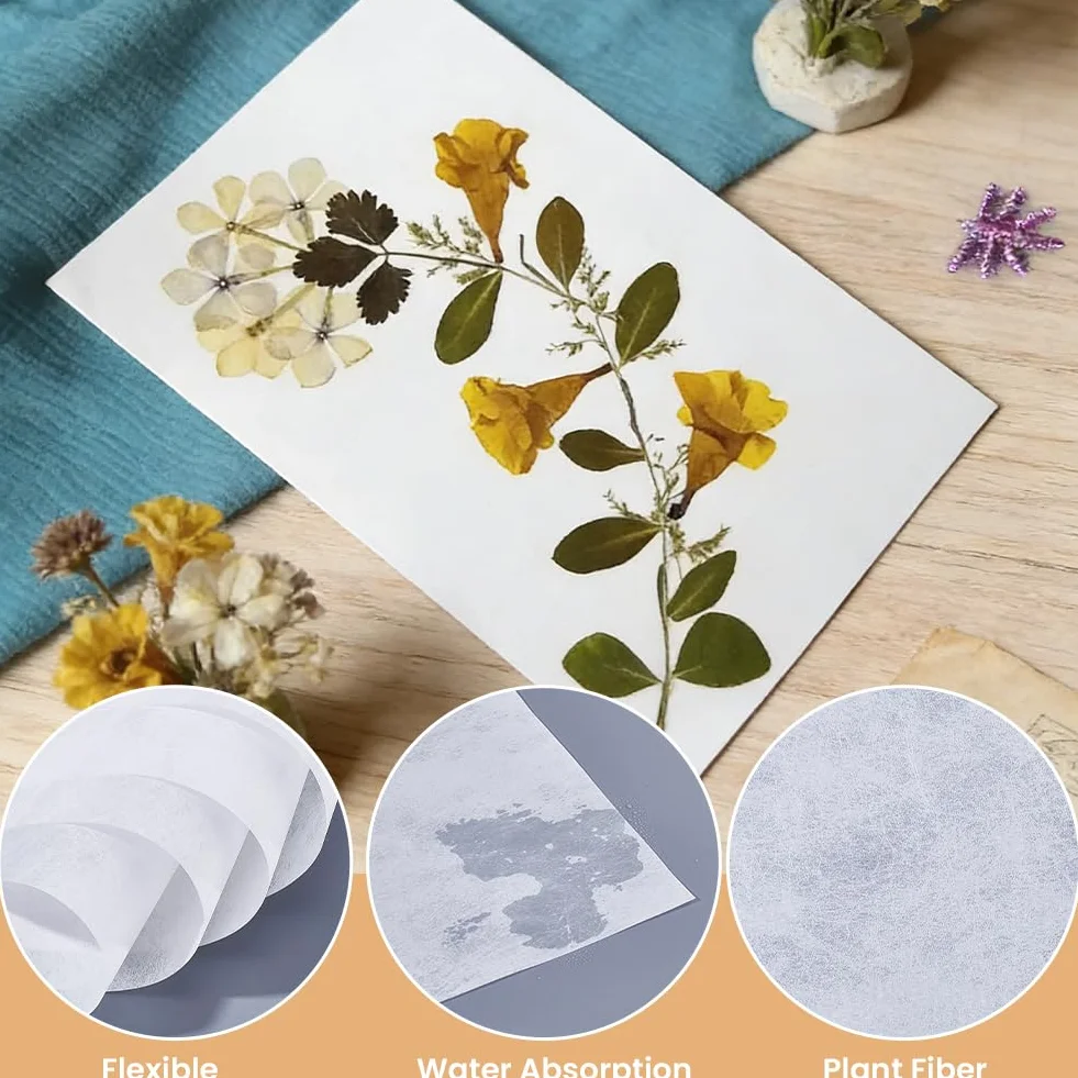 CRASPIRE 100 Hoja de Papel Secante para Prensar Flores, Papel Secante de 10.2 x 7.8 Pulgadas, Altamente Absorbente, Reutilizable, Recambio, Secado, Absorbente, Hoja, Suministros para Prensar Flores,