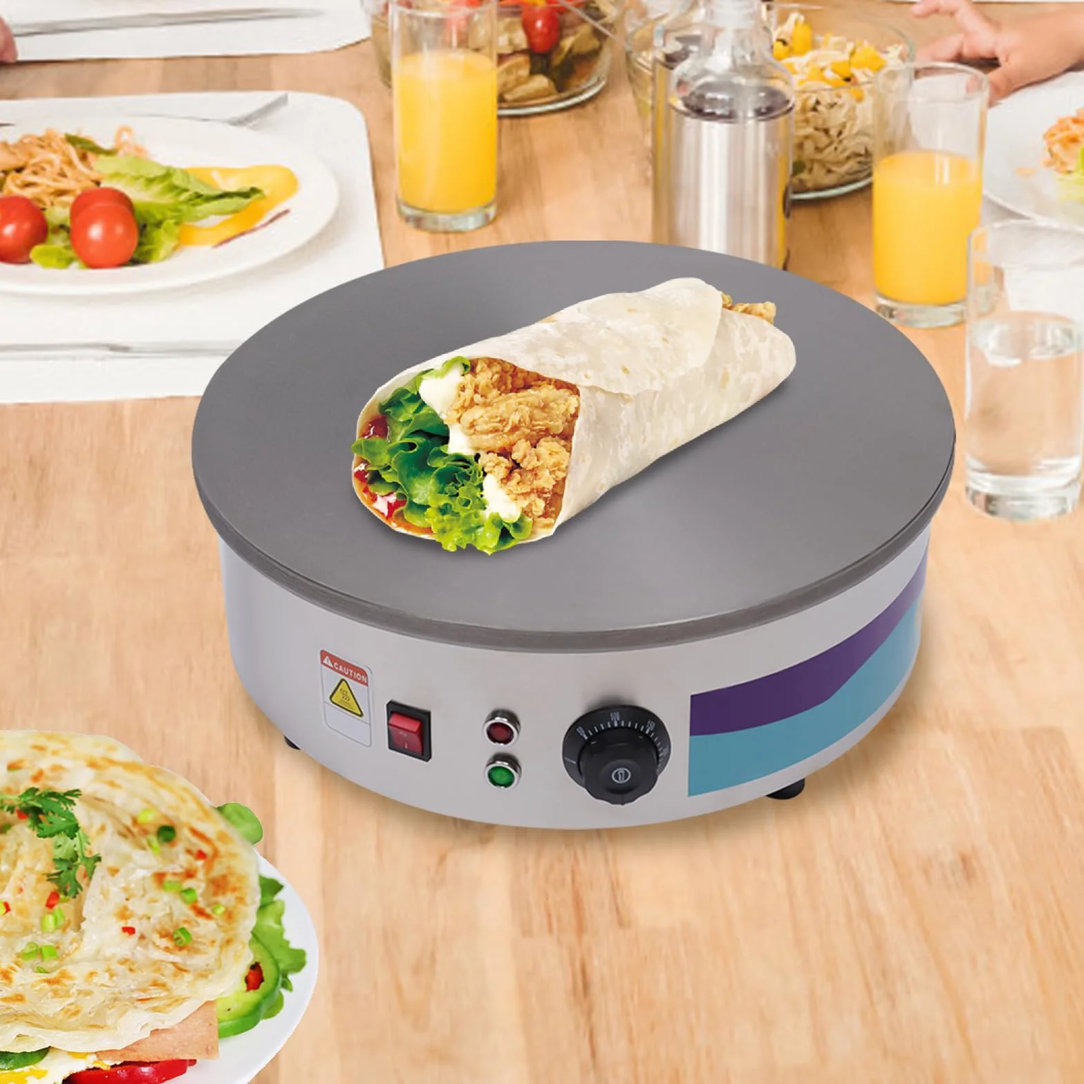 Crepera eléctrica de 3000 W, temperatura de trabajo 50 – 300 ℃, superficie de cocción no montada con diámetro de 45 cm con espátula suministrada