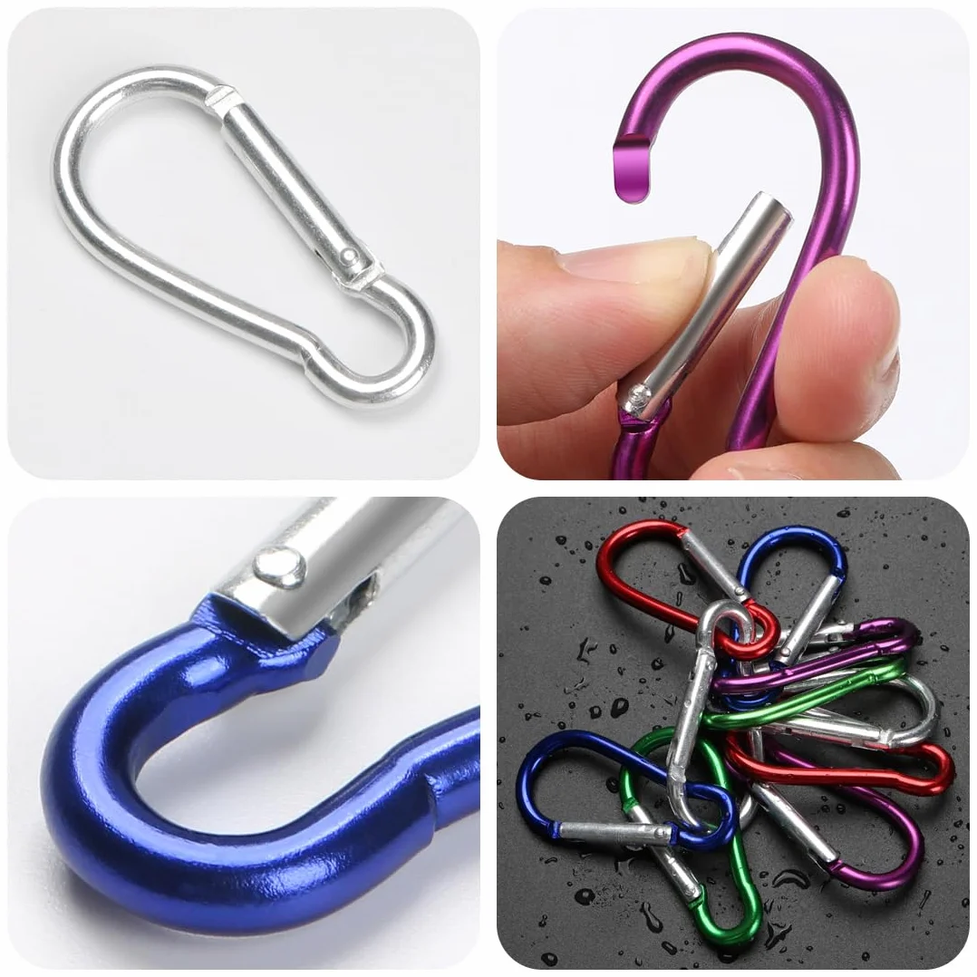 Mini Mosqueton Aluminio Pequeño 5 Colores Mosquetón Llavero 47x22 mm para Mochileros Camping Pesca Viajes