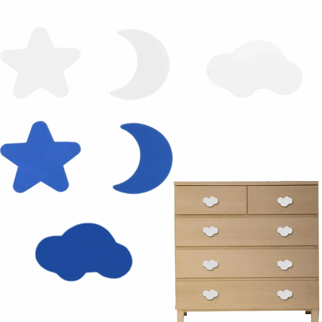 Pomos para muebles infantiles, juego de 6 pomos para cajones con forma de nube/estrellas/luna, pomos de goma para niñas y niños, para tiradores de armarios, cajones, multicolor