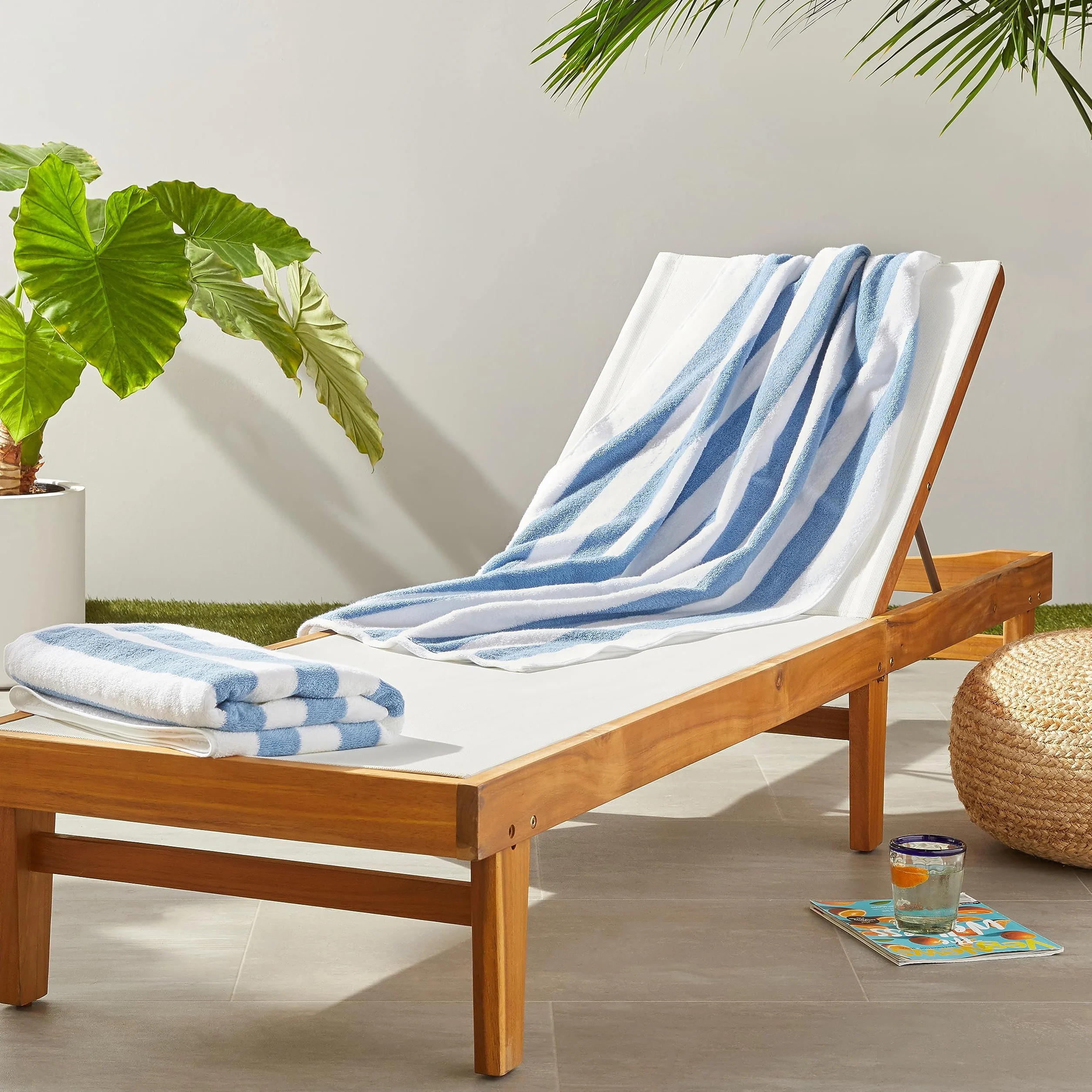 Amazon Basics Toalla Playa 100% Algodón Rayas Cabana 76 x 152 cm Azul Claro Pack 2