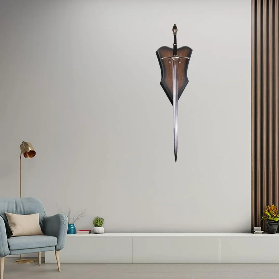 Soporte de pared de madera para espada con espacio ajustable, placa de decoración vertical con tornillos y ganchos
