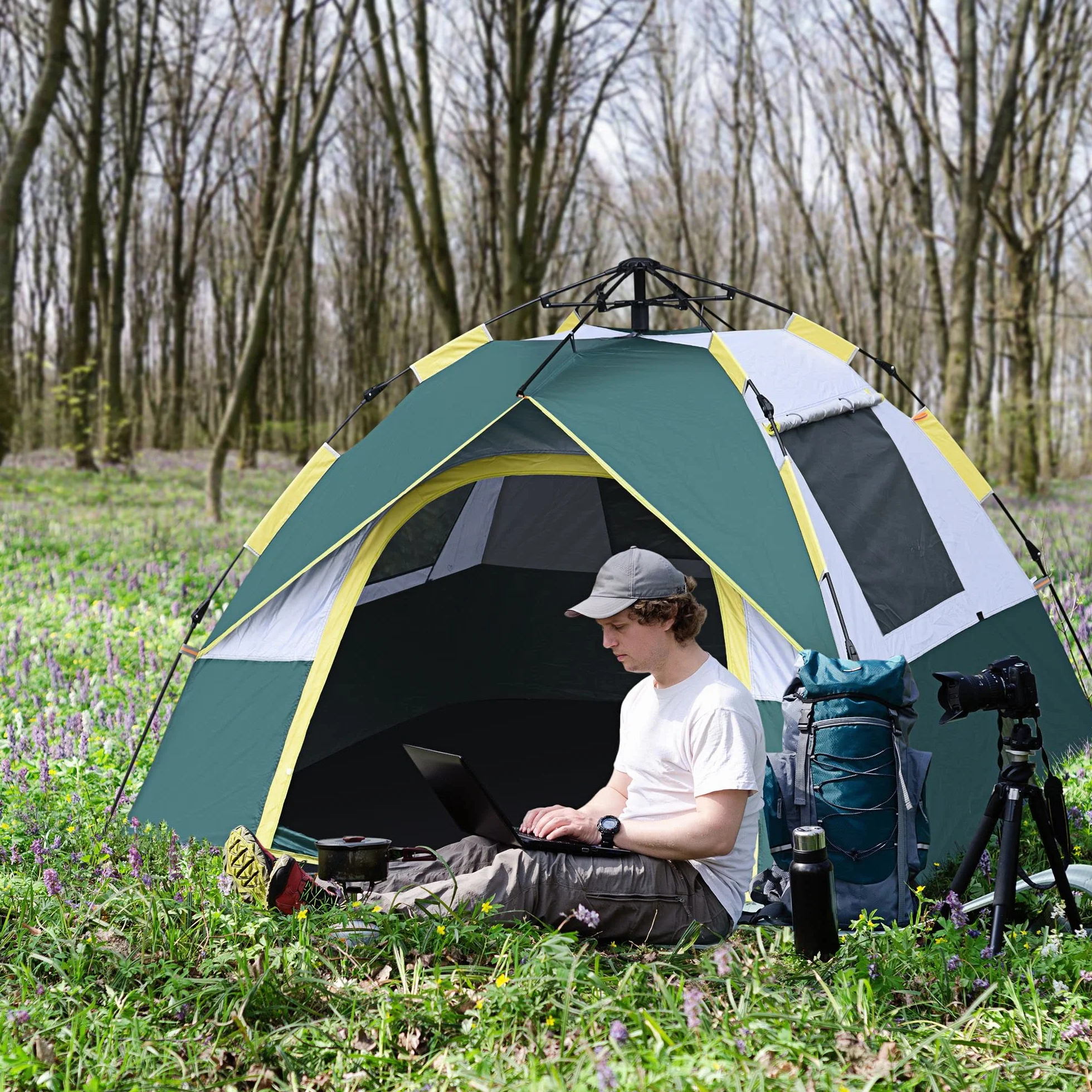 Outsunny Tienda de Campaña Pop-up 3 Personas Impermeable 1000 mm Plegable 205x195x135 cm Verde