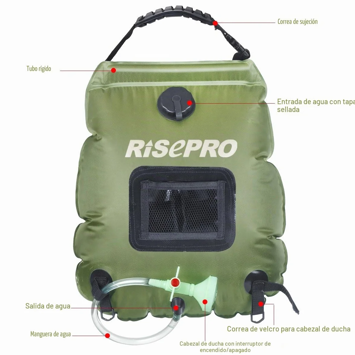 Bolsa Solar de Ducha 5 galones 20 l para Acampar con Agua Caliente 45 °C