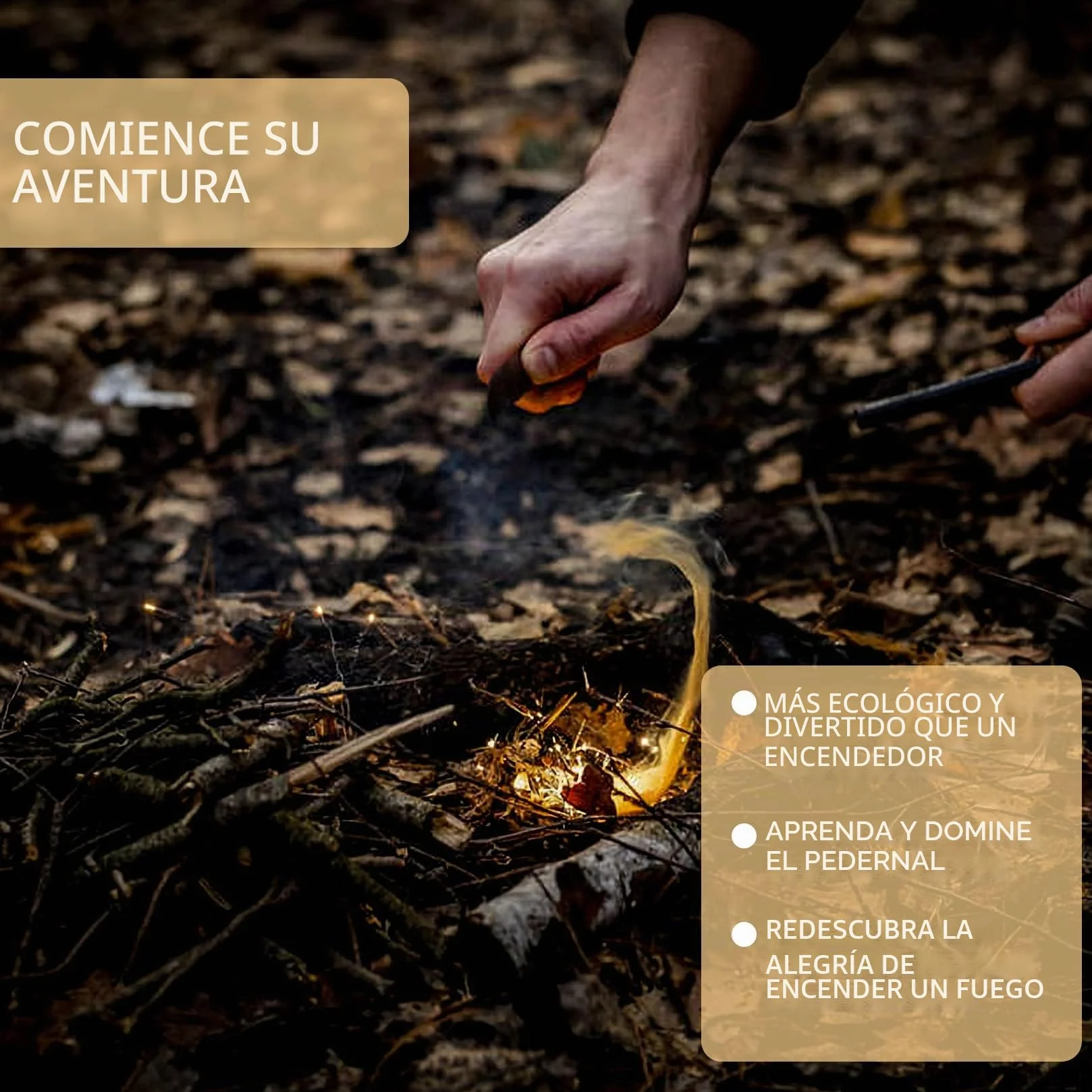 Pedernal de Supervivencia Pedernal para Fuego Encendedores de Acero con Mango de Madera Camping Exterior