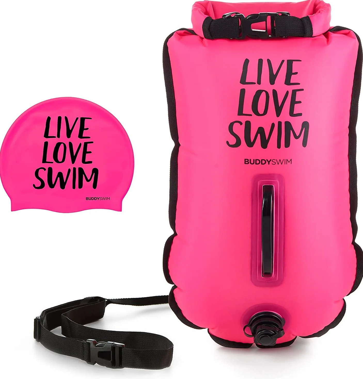 Boya Natacion Aguas Abiertas 20L Gorro Silicona Seguridad Bolsa Impermeable Doble Camara Aire Cinturon Ajustable Alta Visibilidad