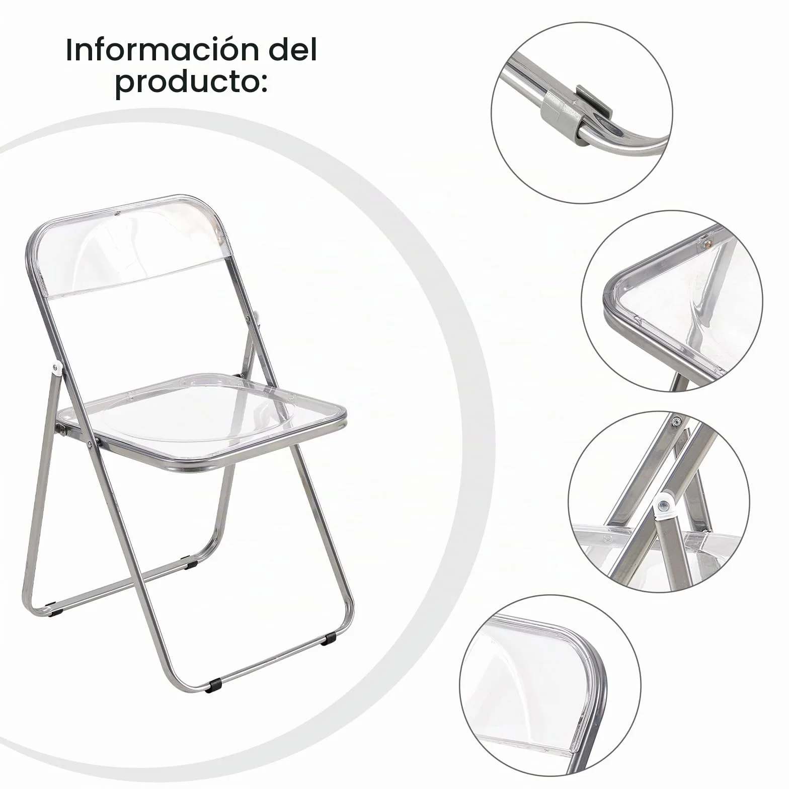 4 sillas Plegables Silla de Pet Metal Transparente Silla Plegable Capacidad de Carga de 150 kg para Comedor, salón, jardín