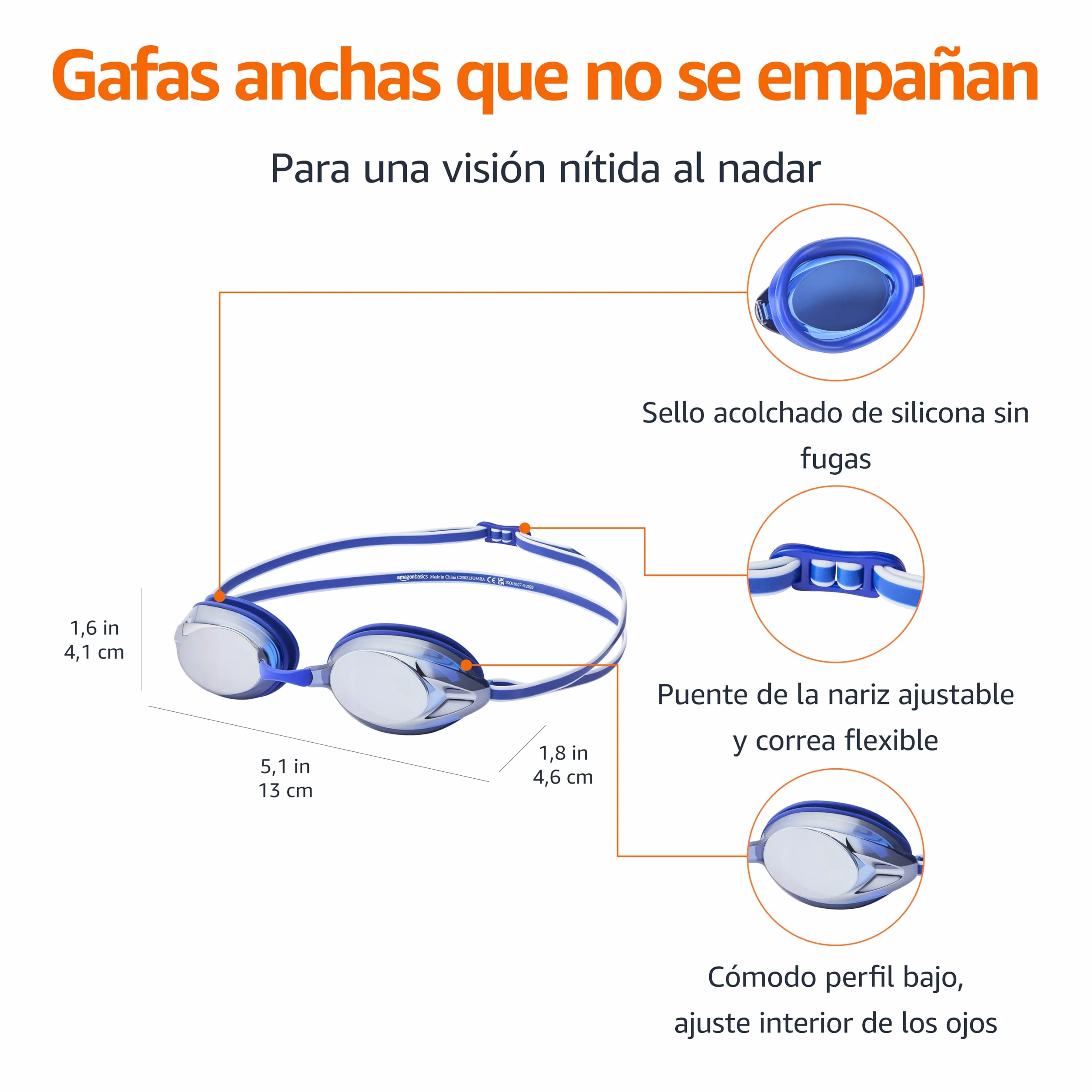 Amazon Basics Gafas de natación para adultos