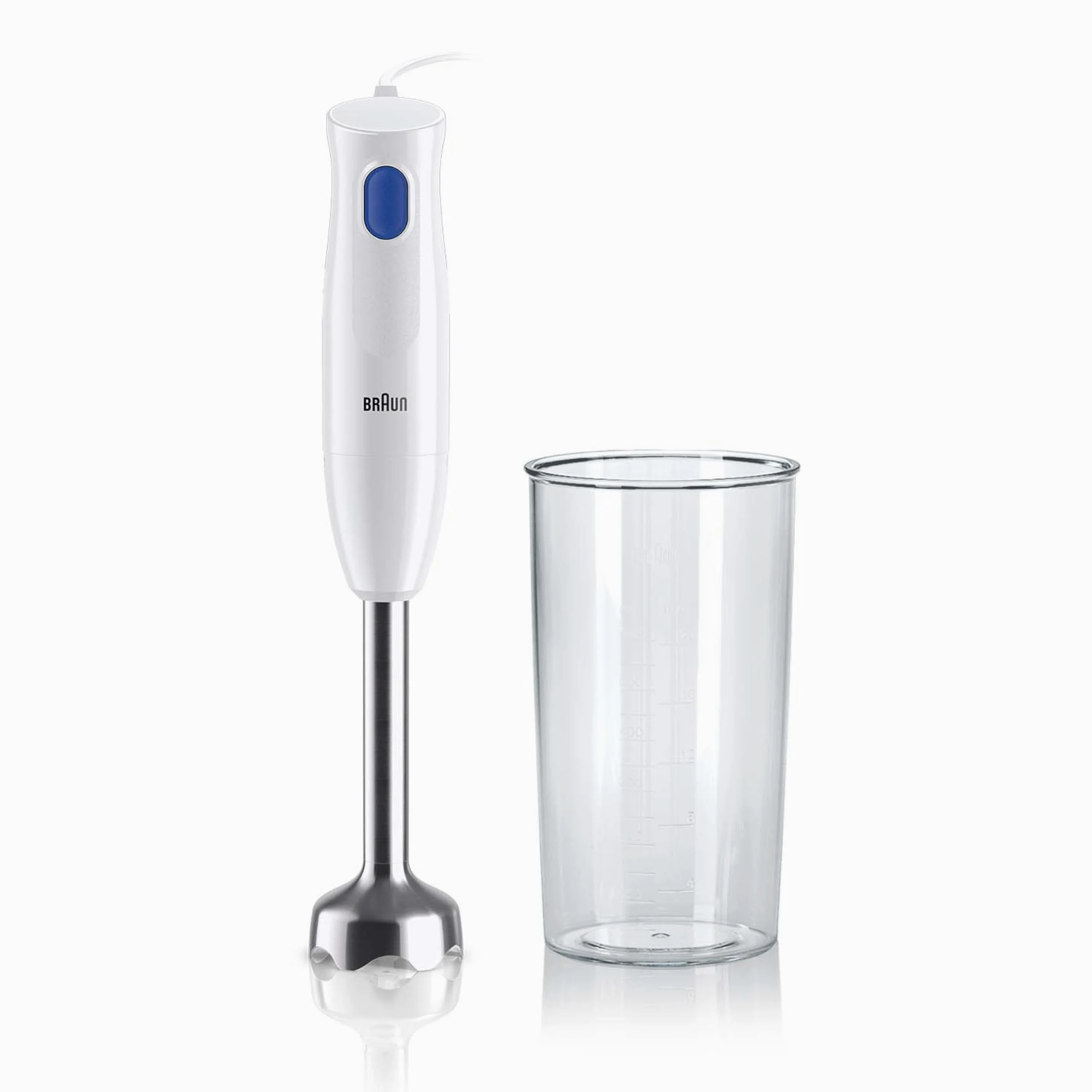 Braun Minipimer MultiQuick 1 - Batidora de mano ligera para sopas, batidos y papillas para bebé, 1 velocidad, vaso medidor 600 ml, 450W, blanco (MQ10.001MWH)