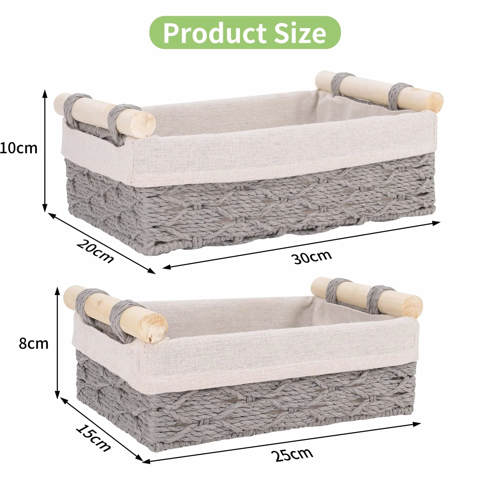 VORHOT 2 Piezas Cestas Almacenaje Tejida Cuerda Papel Boho Decor Cesta Bebe Organizadoras Mango Madera Cajas Decorativas Armarios