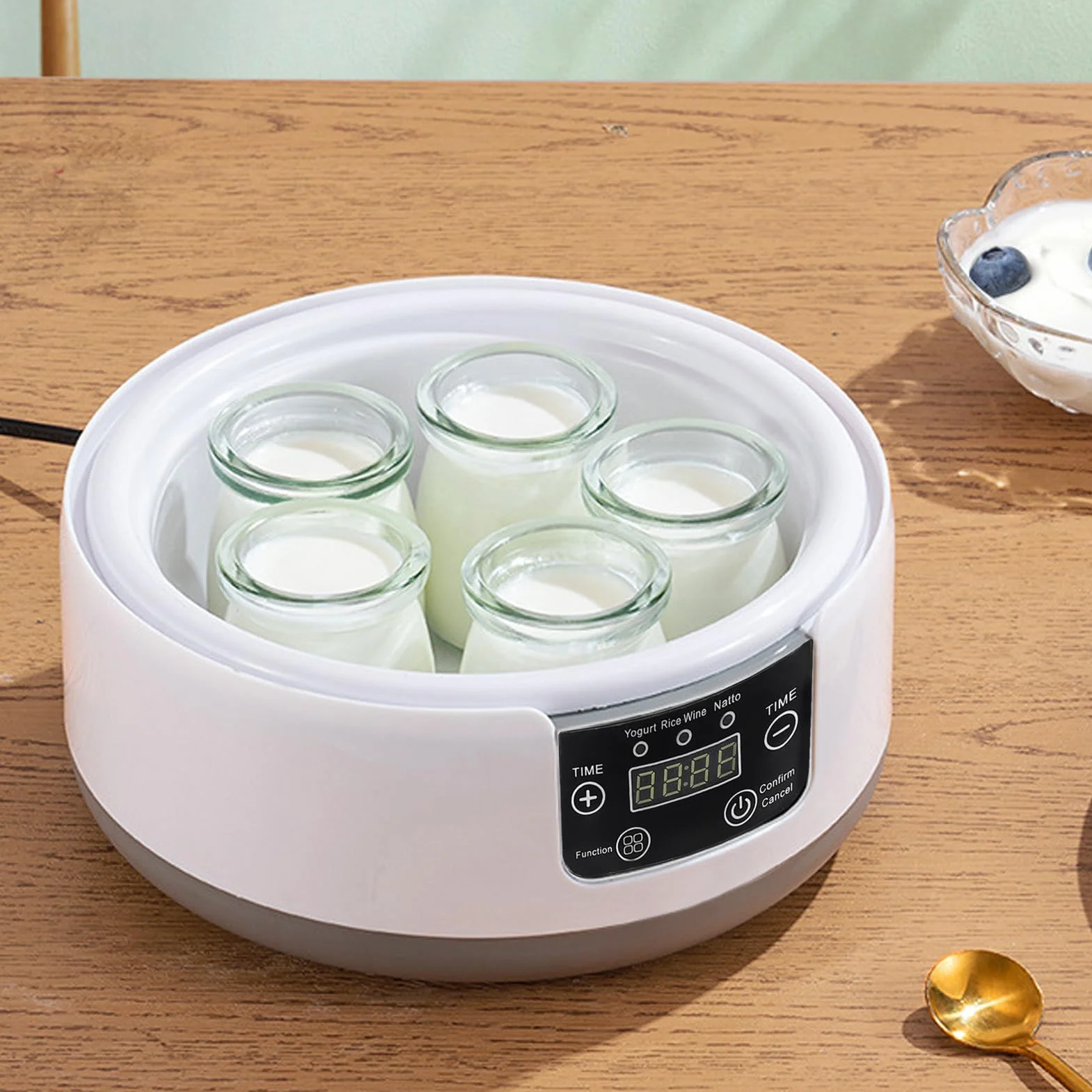 Respicefinem Máquina eléctrica para hacer yogur 1 Máquina para hacer yogur y natto casera de 2 litros con revestimiento de acero inoxidable Incubadora doméstica pequeña y fácil de