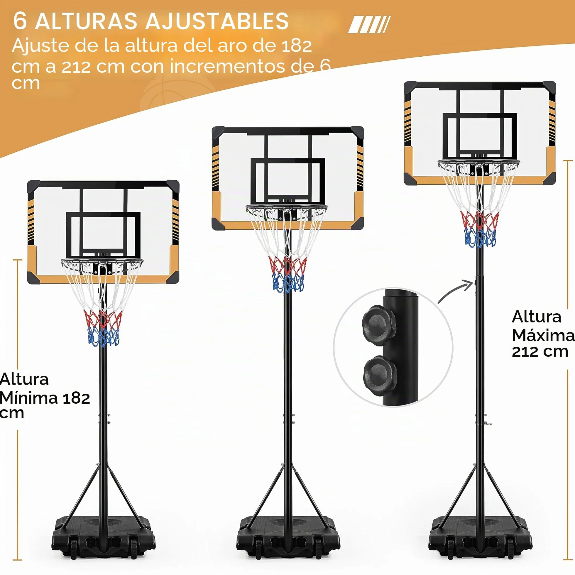 Yaheetech Canasta Baloncesto Exterior Tableros Altura Ajustable 182-212 cm Infantil 4-10 Años