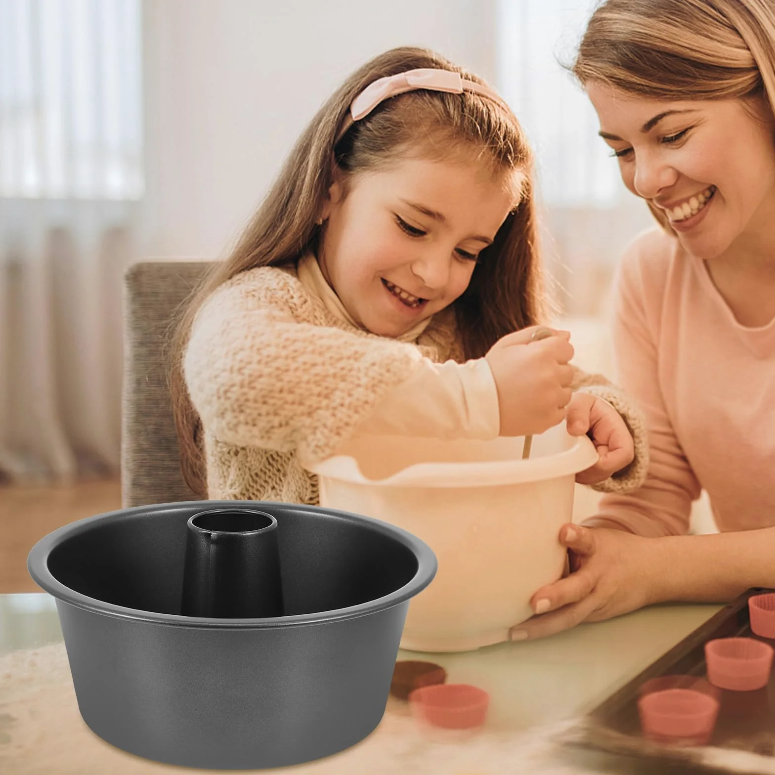 VALICLUD Molde Redondo y Diseño Hueco para Pasteles de Acero al Carbono Extra Grueso Recubrimiento Antiadherente Adecuado para Hornear Pan y Cupcakes