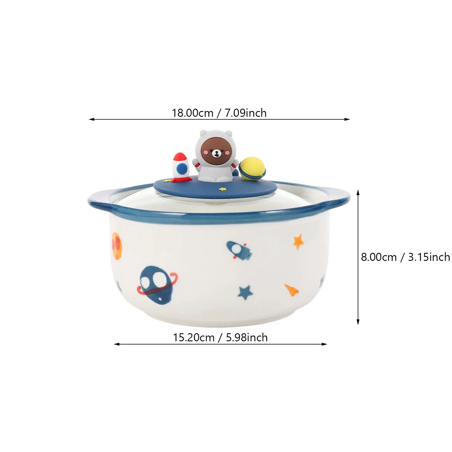 Tofficu Tazón de Cerámica Tapa Temática Espacial de 800ml, Fácil de Limpiar, Adecuado para Sopa y Fideos en Uso Doméstico Posar