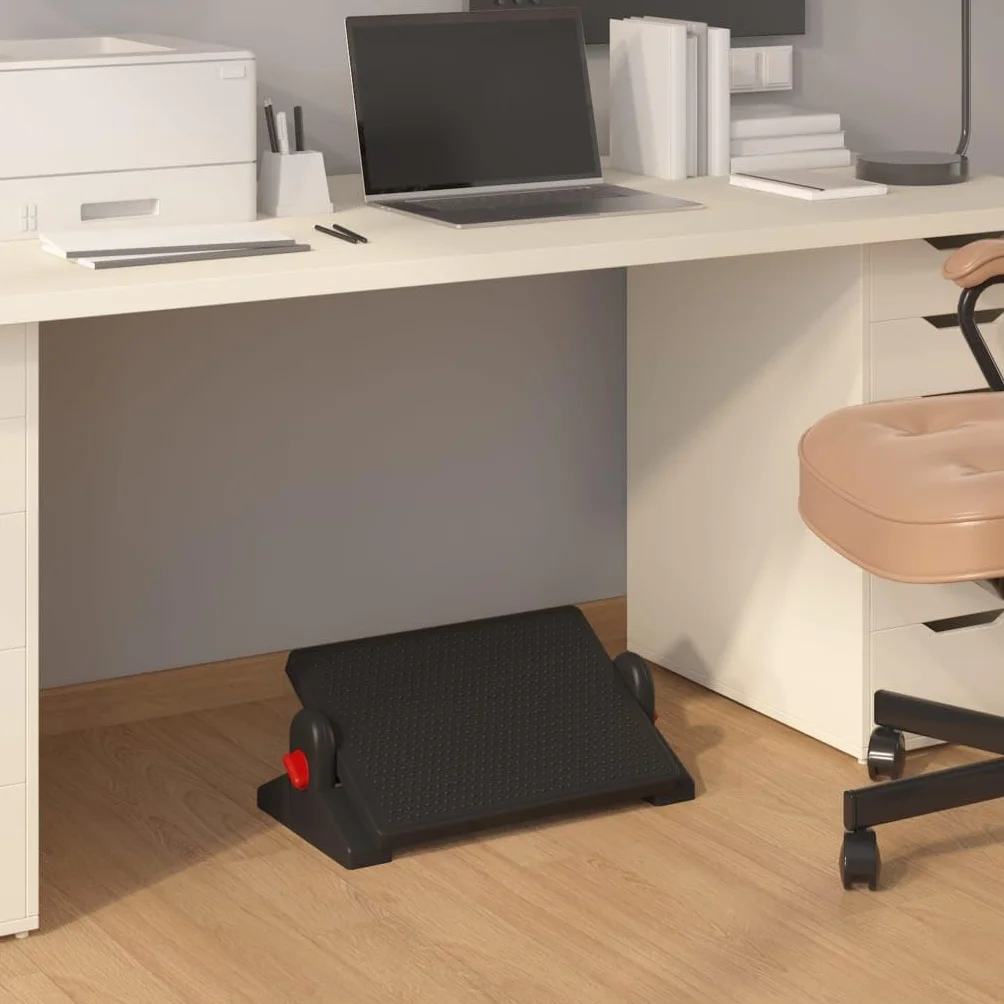Reposapiés negro 50 x 30,5 x 17 cm regulable en altura para oficina y hogar ergonómico, taburete acolchado HIPS duradero, reposapiés, reposapiés, plegable, cómodo