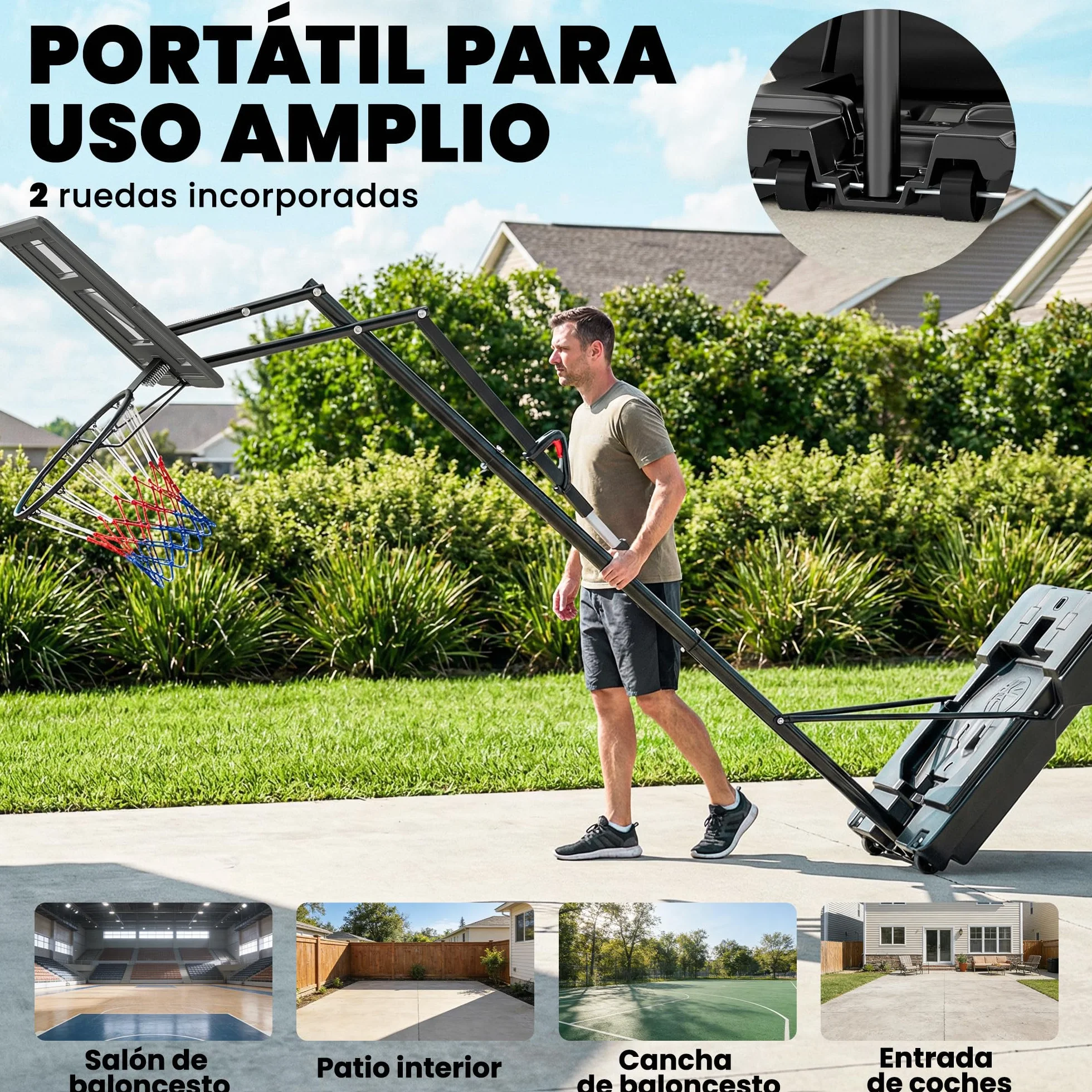 SPORTNOW Canasta de Baloncesto Exterior Altura Ajustable 5 Niveles 235-305 cm Portátil con Ruedas Base Rellenable